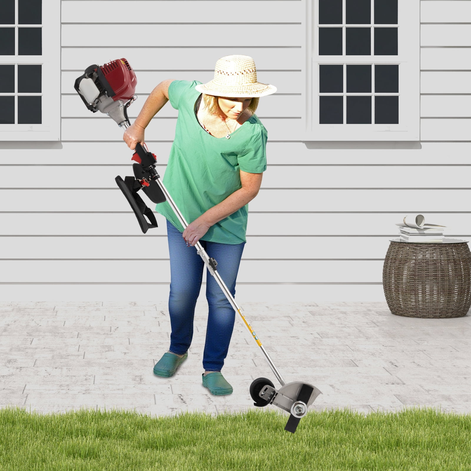 Generic Gas Powered Lawn Edger 35.88CC 4-Stroke String Trimmer with Dual Blade Heads (Red, 35.88CC) 0qjbq