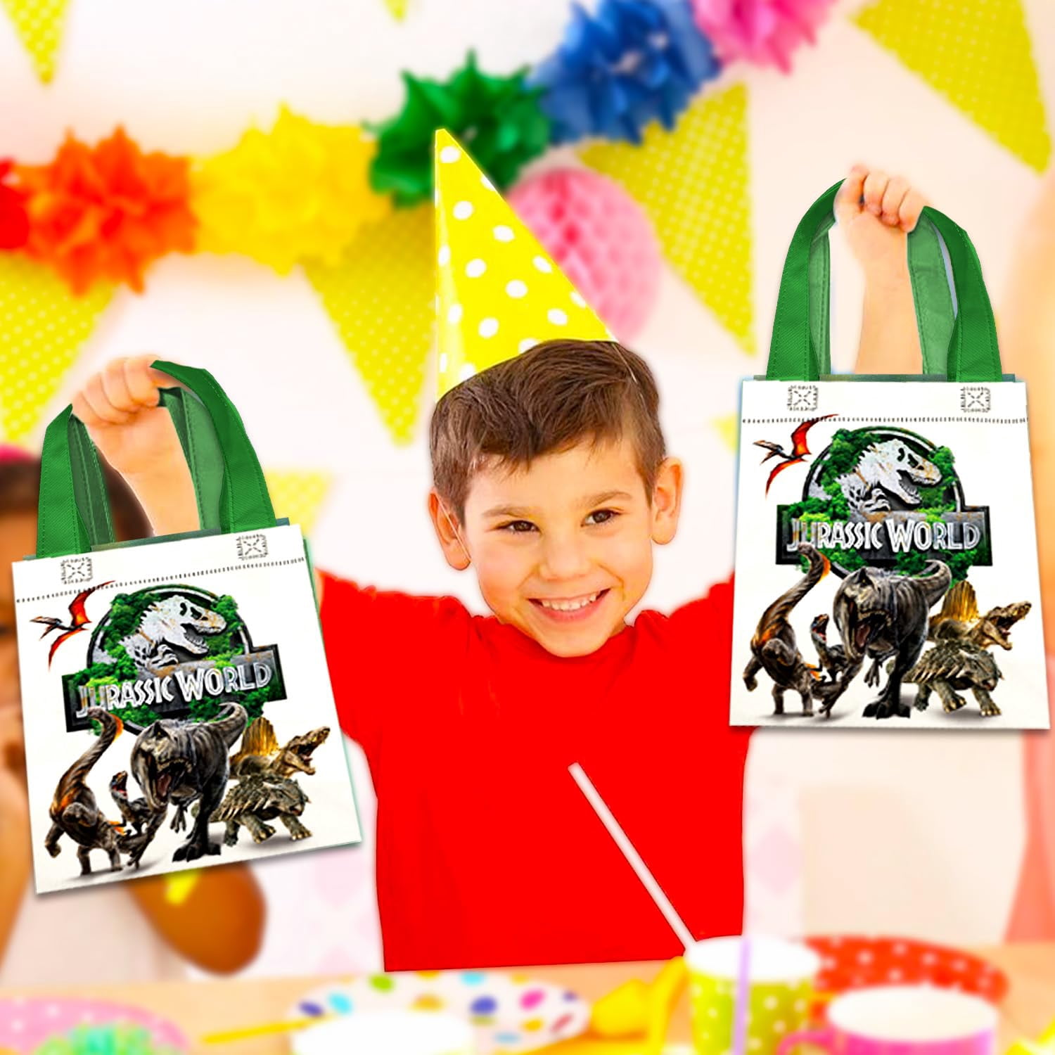 Jurassic World Dinosaur Party Favor Bags (Reusable Mini Totes, 24 Pack, 8 in) z7kg2