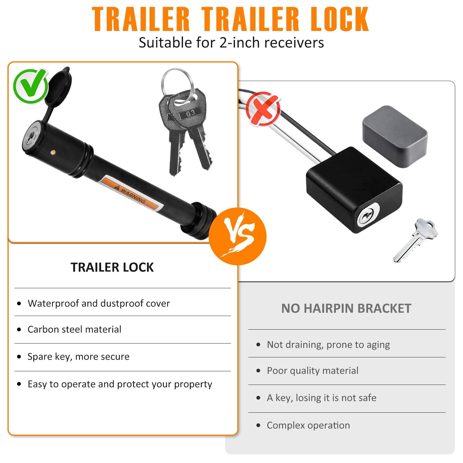 Qenwkxz Trailer Hitch Receiver Lock, Anti-Theft Pin for 2 in Receivers, Heavy-Duty Carbon Steel (Black, 5/8 in) 6h9h3