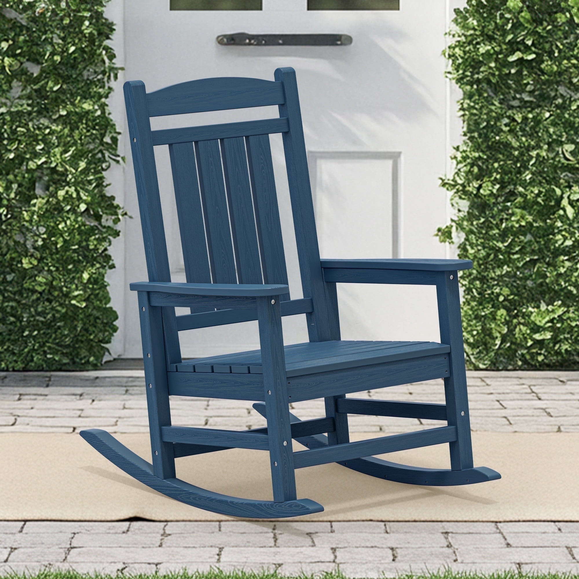 KINGYES Outdoor Rocking Chair, Weatherproof HDPE Patio Rocker for Deck Lawn Yard (Navy) evthg