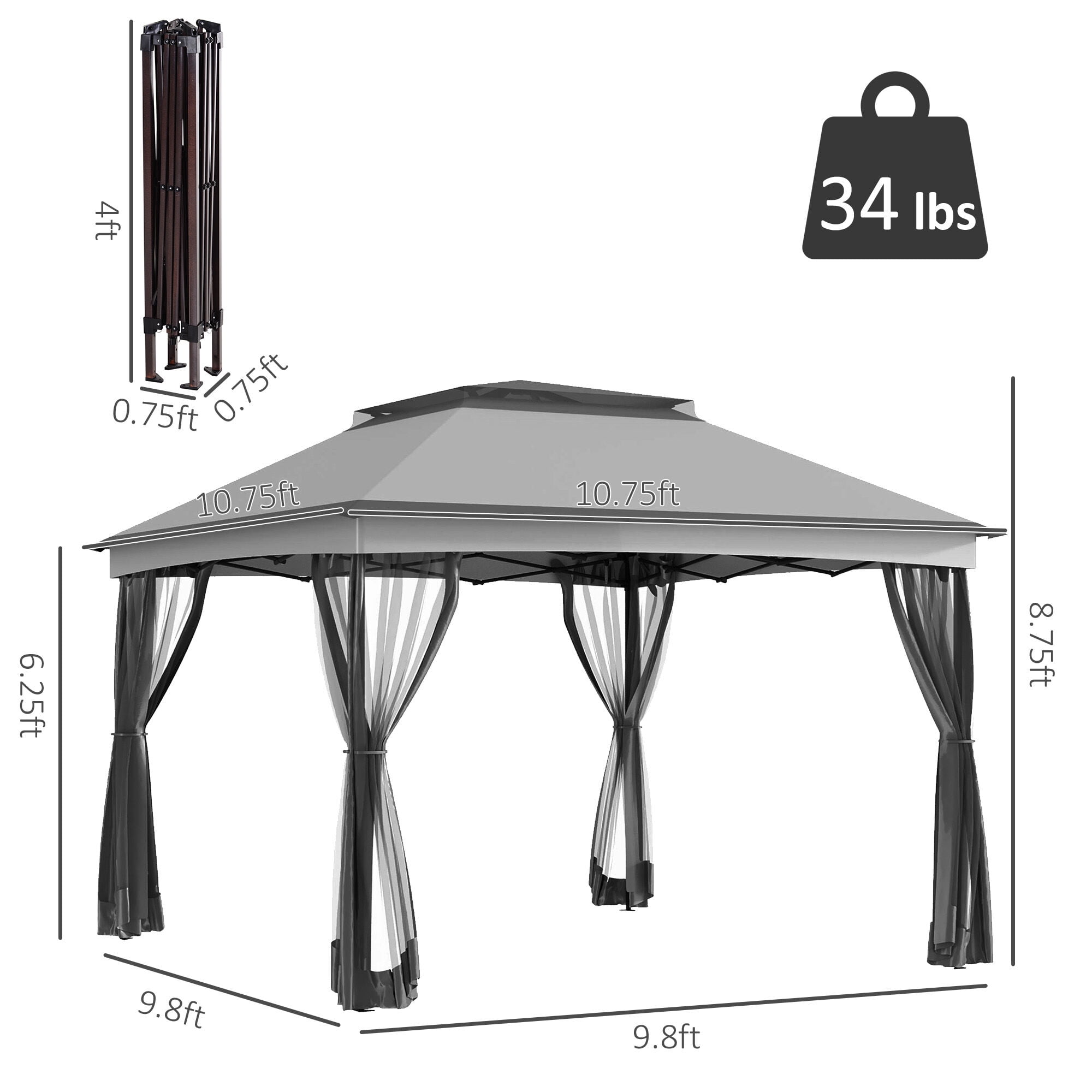 ZHISHENG Pop Up Canopy Tent, Outdoor Patio Gazebo Shelter with Removable Netting (Light Gray, 11 ft x 11 ft) v9hcn