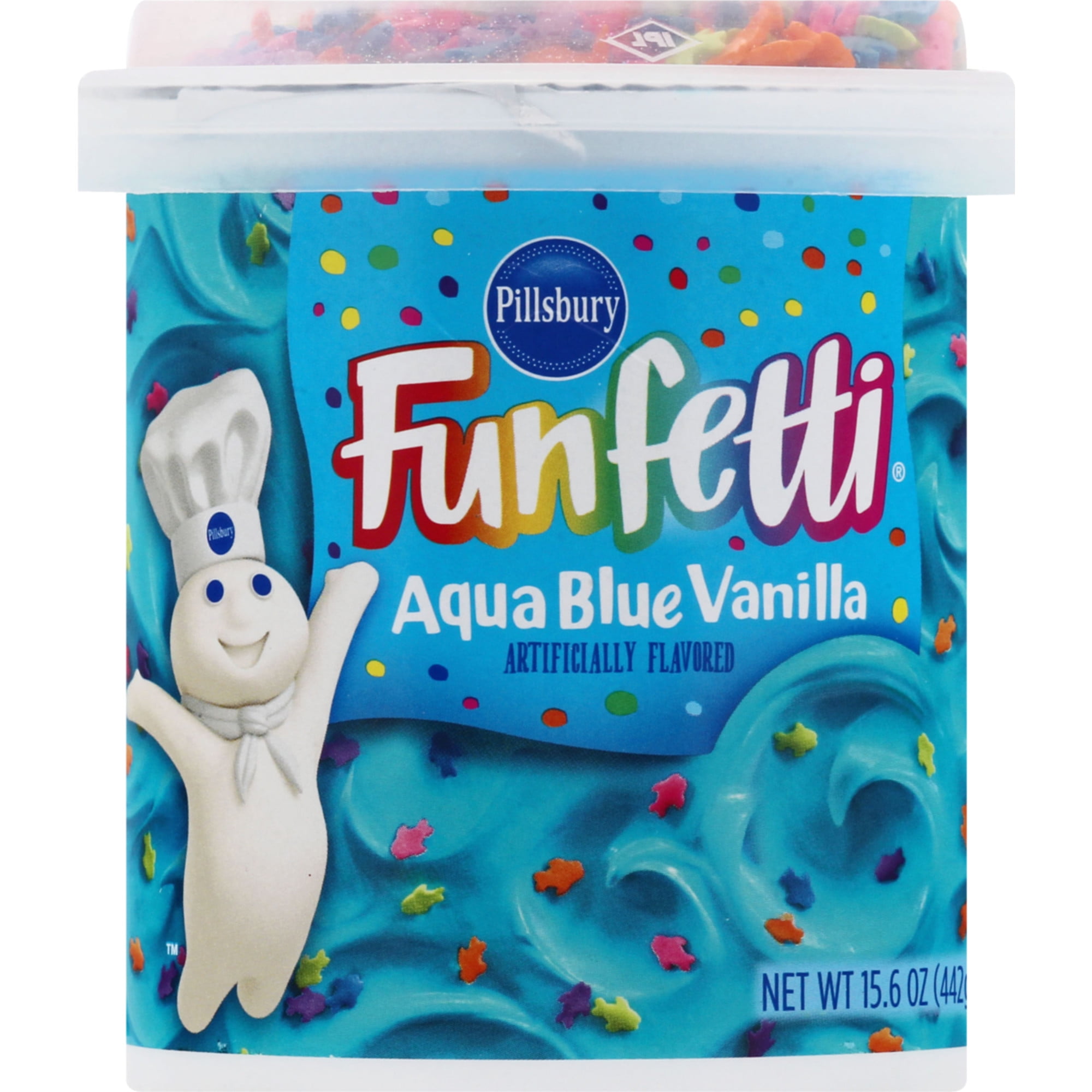 Pillsbury Funfetti Aqua Blue Vanilla Frosting with Sprinkles (Blue, 15.6 oz) 9eyvw