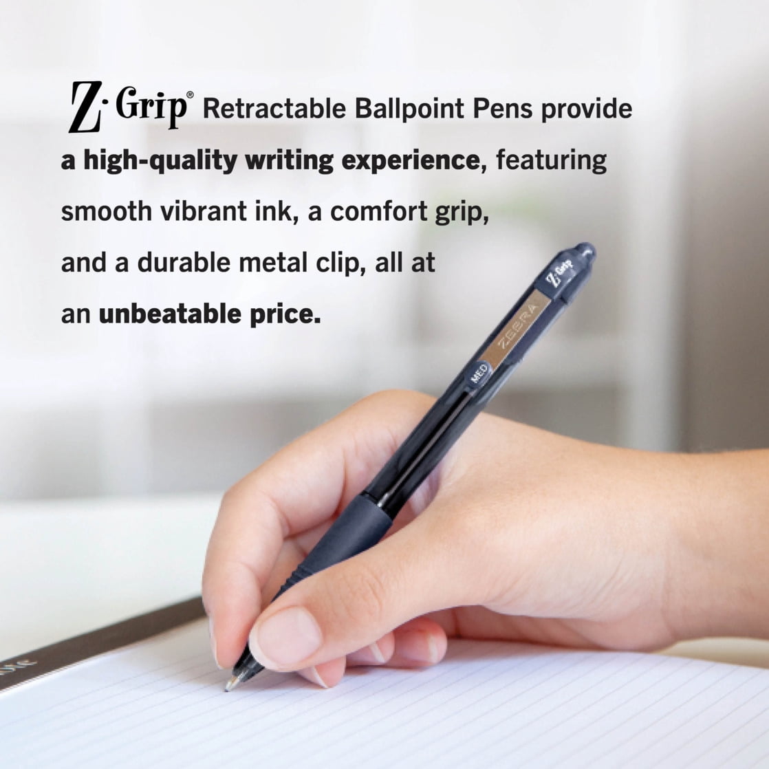 Zebra Z-Grip Retractable Ballpoint Pen, Smooth Writing Medium Point, Black Ink (Black, 18-Count) x6lvb