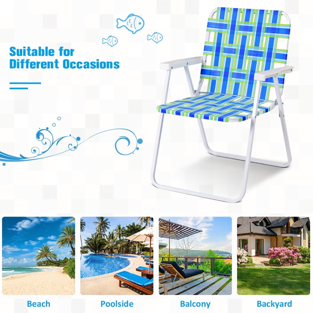 Resenkos Folding Beach Chair Set, Heavy-Duty Outdoor Lawn Camping Seat (Blue, 6 Pack) 8rypk