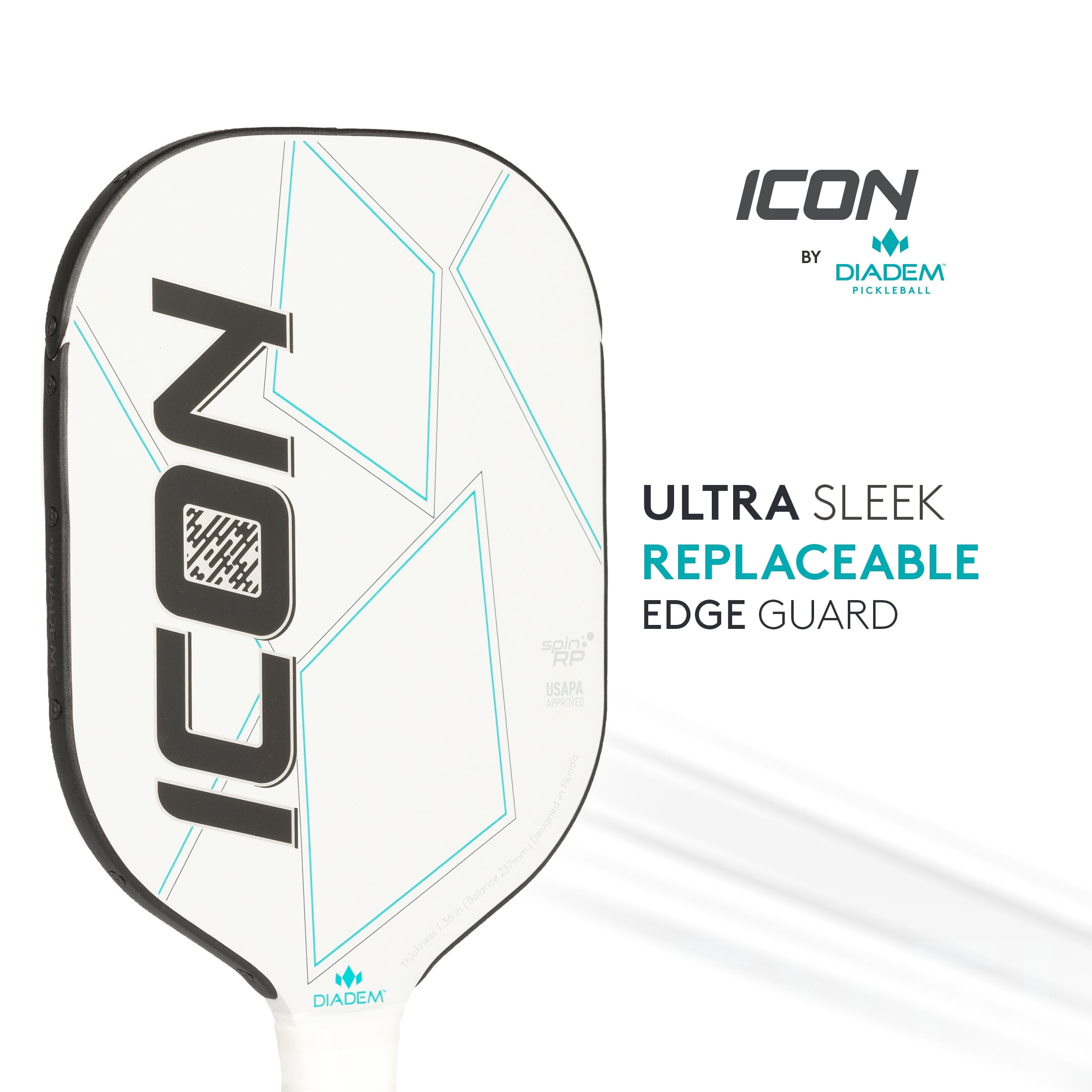 Diadem Sports Icon Pickleball Paddle, Midweight Carbon Fiber (White, 8 oz) zdp9h