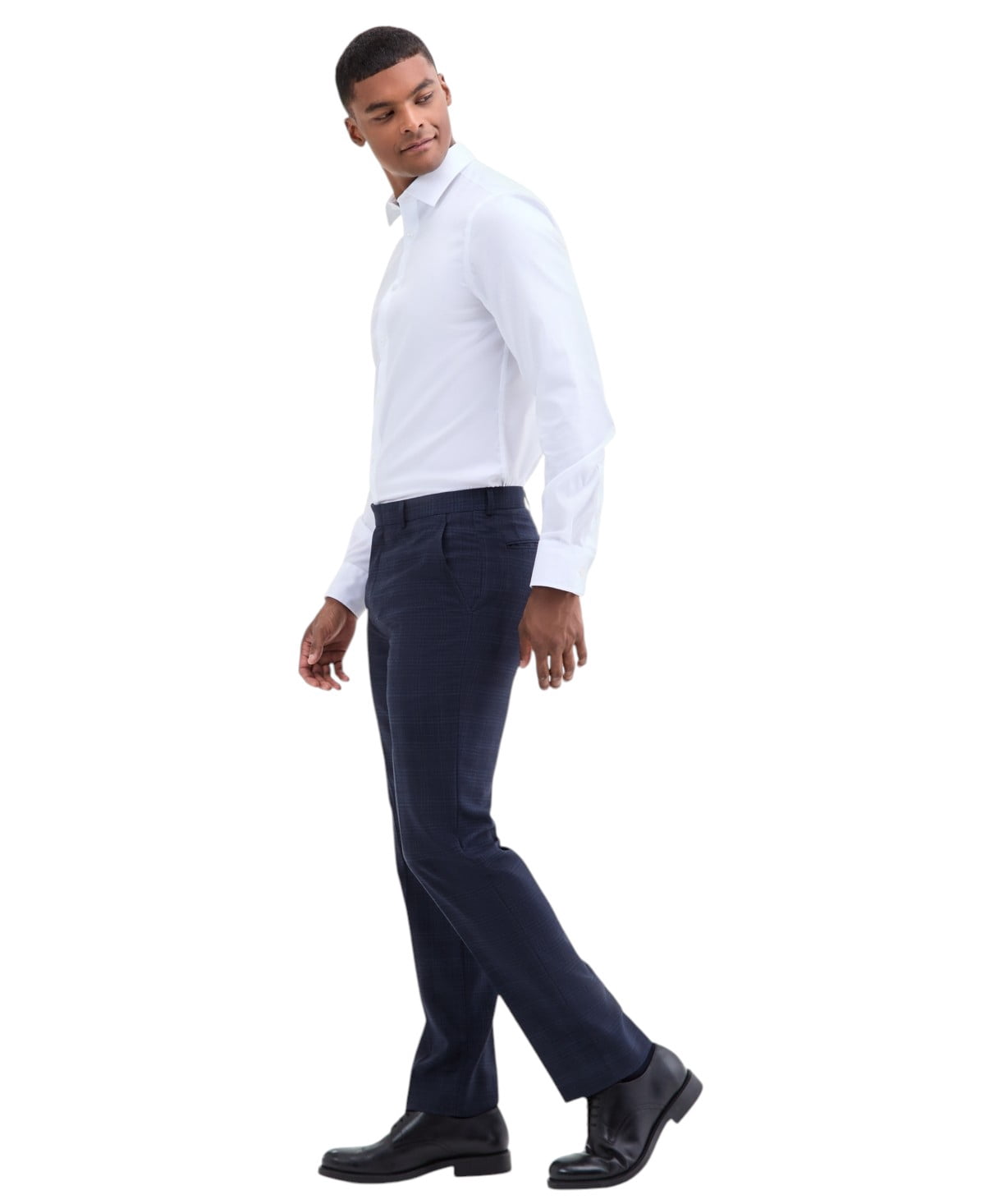Calvin Klein Mens Slim Fit Dress Pants Stretch Wool Plaid (Navy Blue, 32 in x 32 in) xok6y