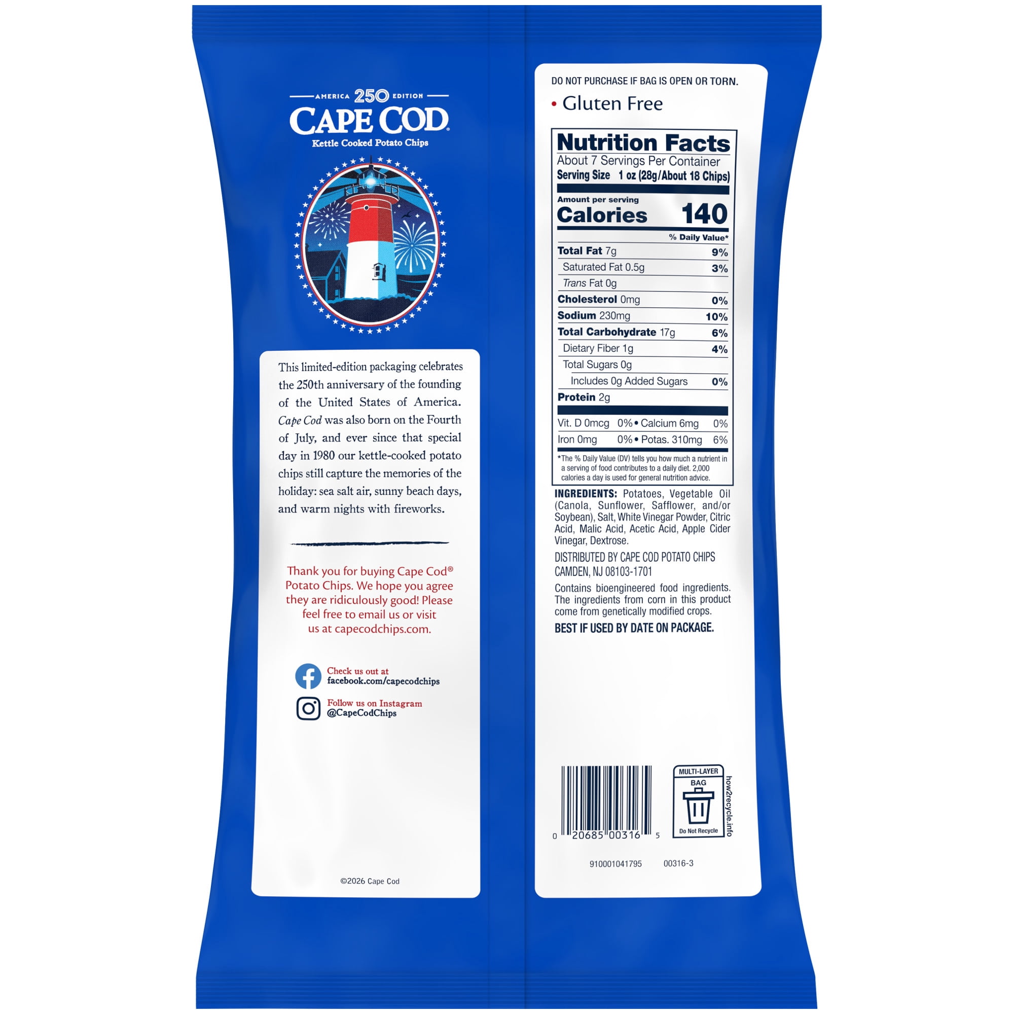 Cape Cod Sea Salt & Vinegar Kettle Cooked Potato Chips (Limited Edition, 7.5 oz) hl4gm