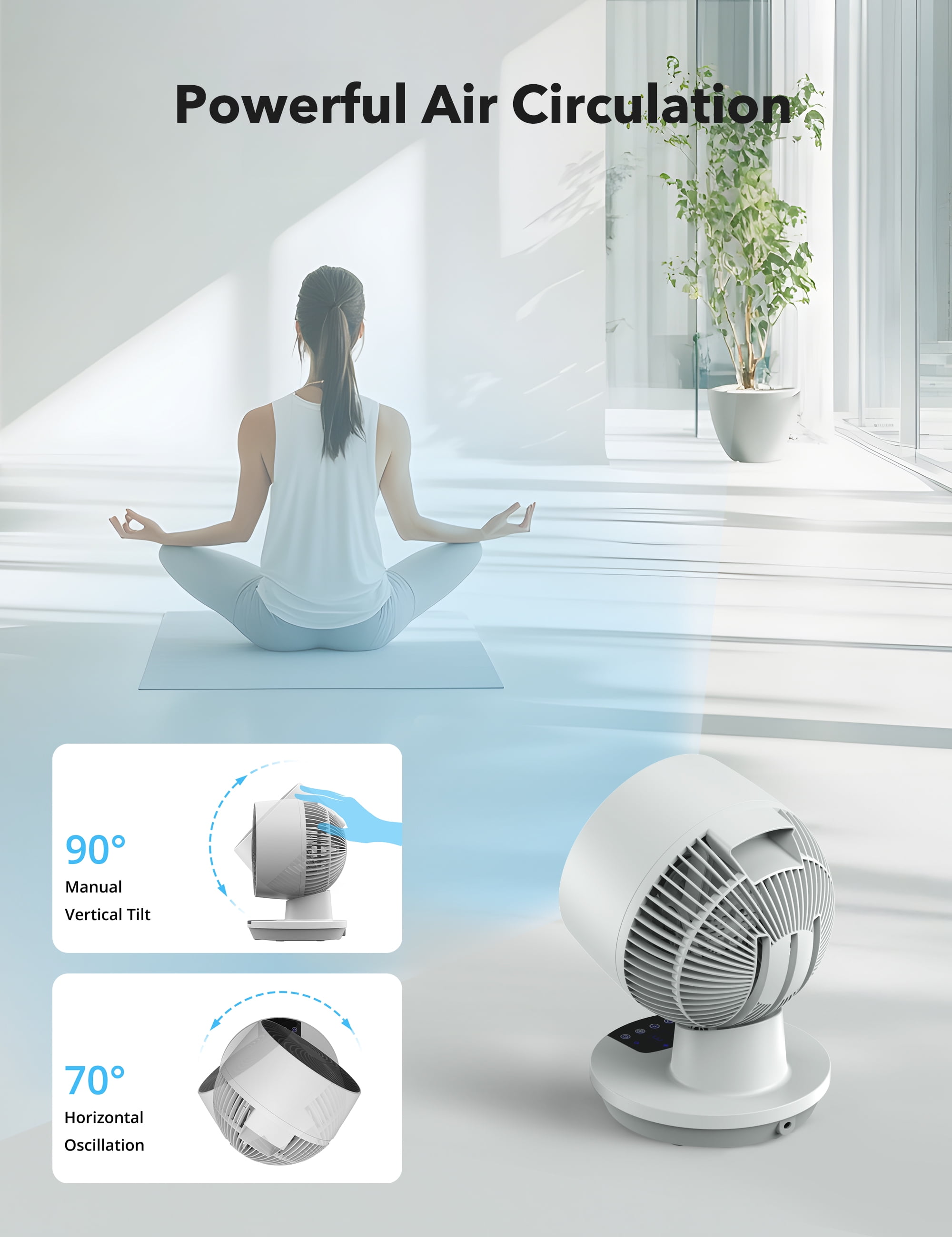 TaoTronics 12-Inch Desk Fan, Quiet Air Circulator with Remote, 3 Speeds, 160° Adjustable Tilt (White, 12 in) 2aj1w