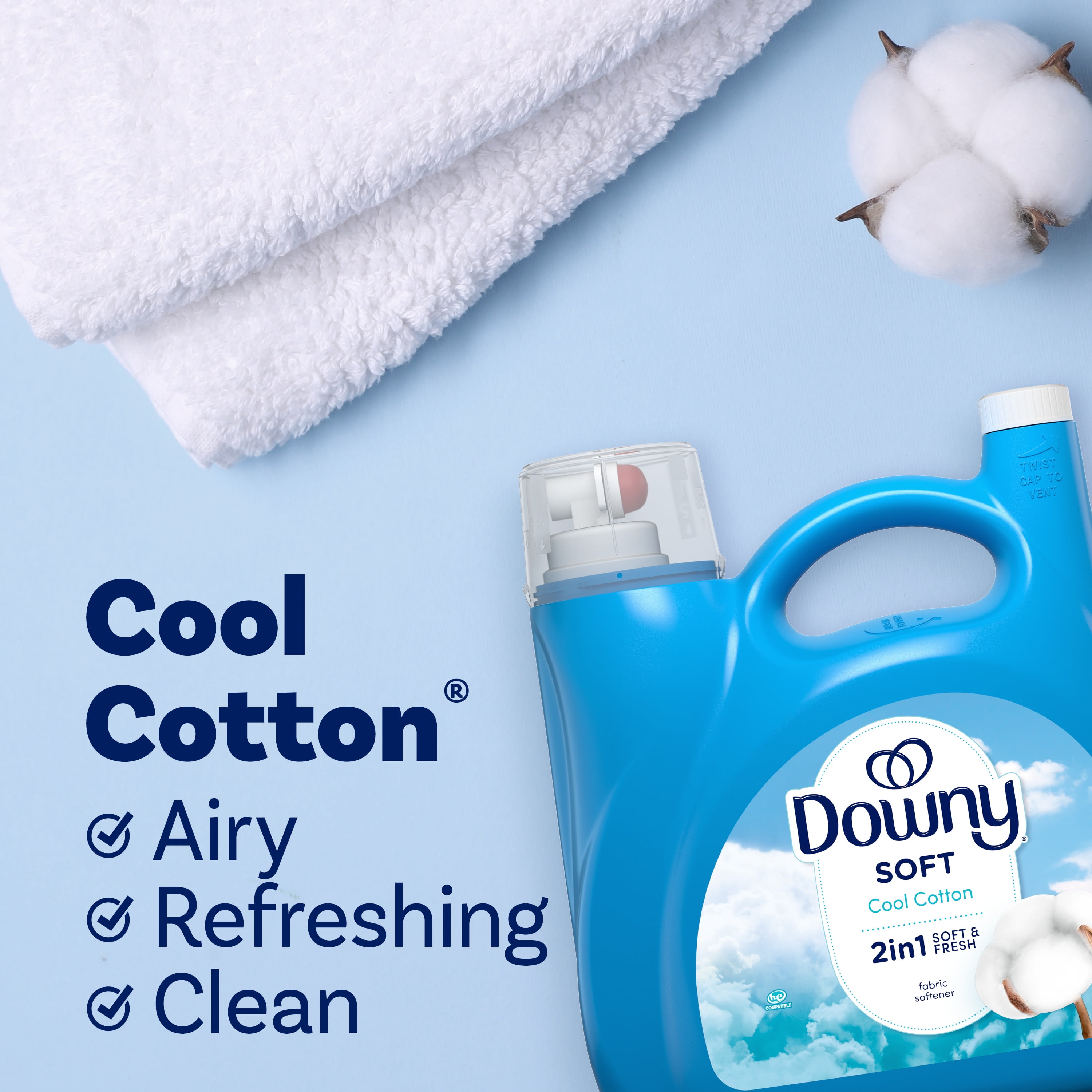Downy Liquid Fabric Softener and Conditioner, Cool Cotton Scent, Long-Lasting Freshness (140 fl oz) 6u6rx