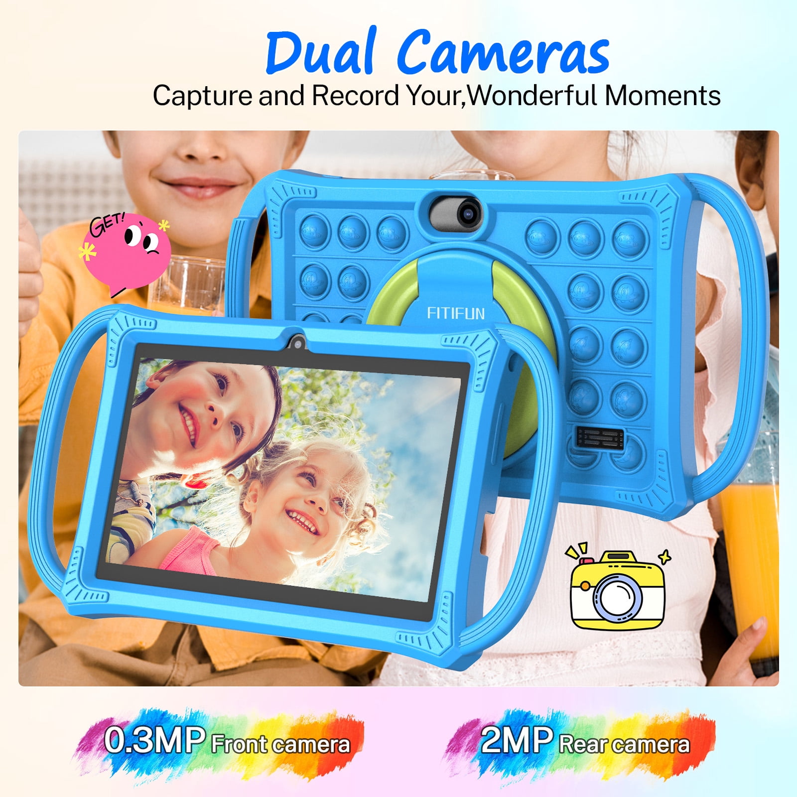 FITIFUN Kids Tablet 7 in HD IPS Display Quad-Core Android 13 Tablet with Parental Control (Blue, 32GB) hygj2