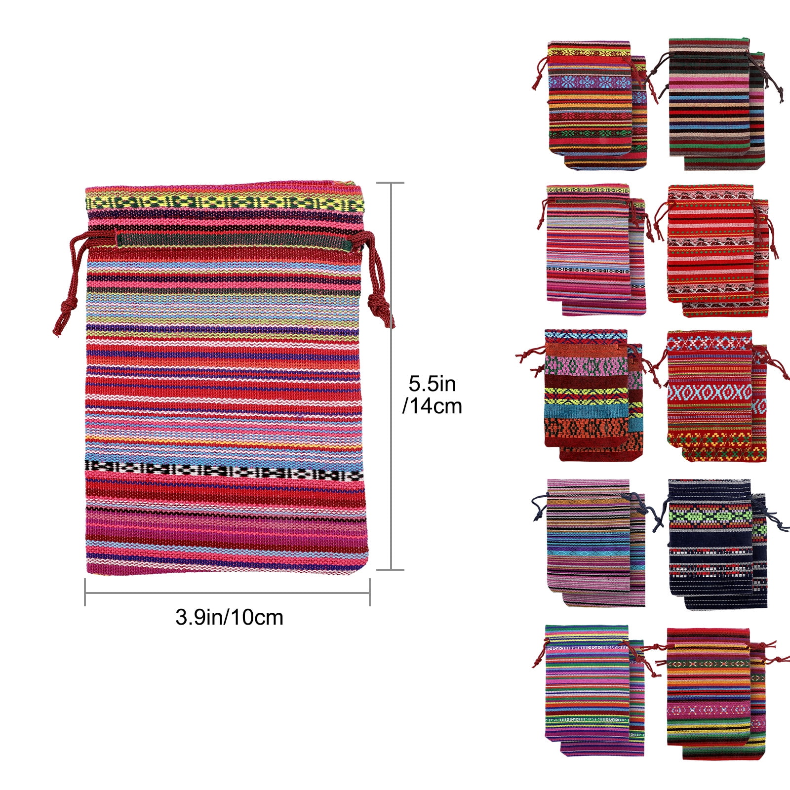 TSV Cotton Linen Drawstring Gift Bags, Ethnic Mexican Fiesta Style Jewelry Pouches for Party Favors (Multi-Color, 20 Pack, 3.9 in x 5.5 in) gk9ku