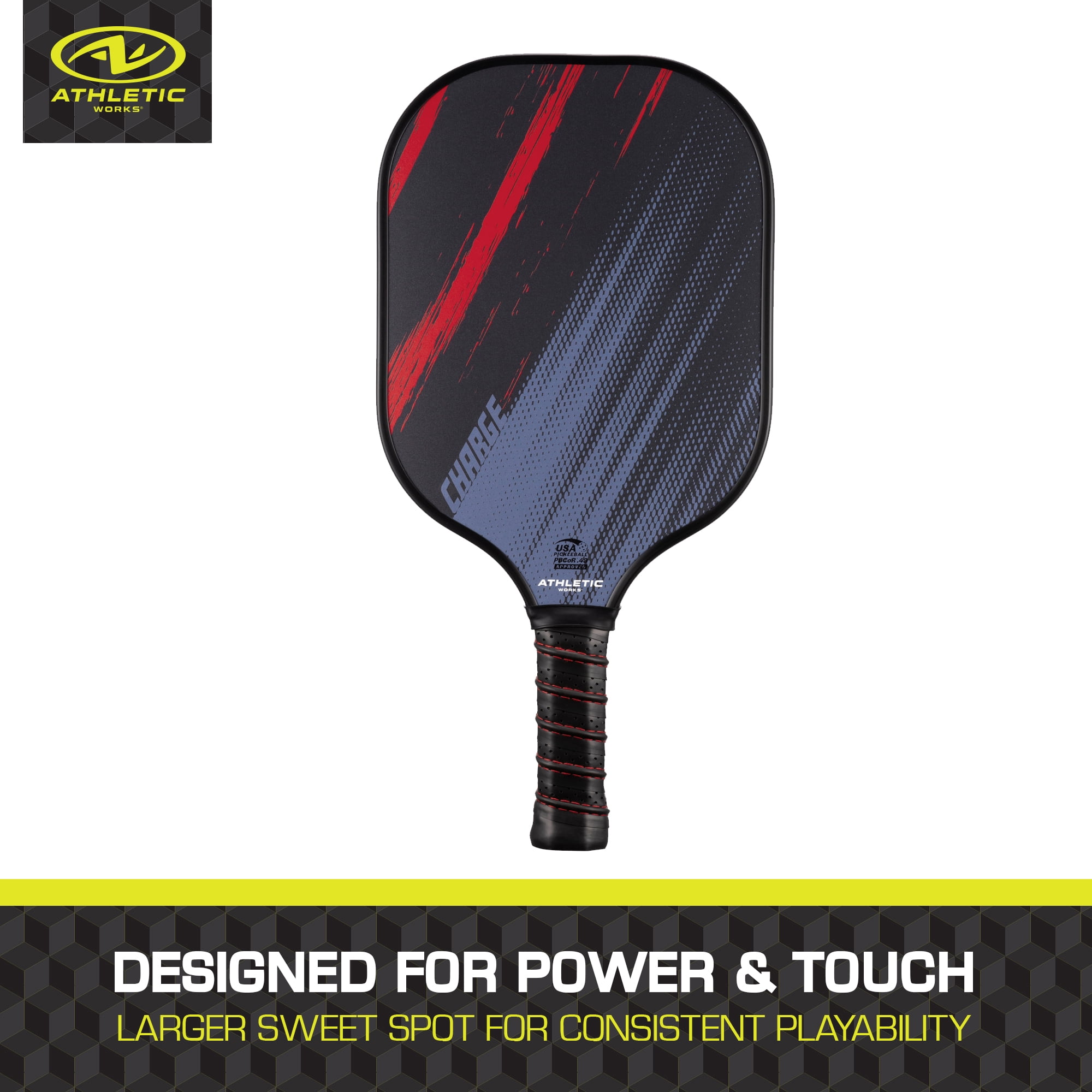 Athletic Works Charge Fiberglass 2-Player Pickleball Paddle Set (Red, 5-Piece) lny5n