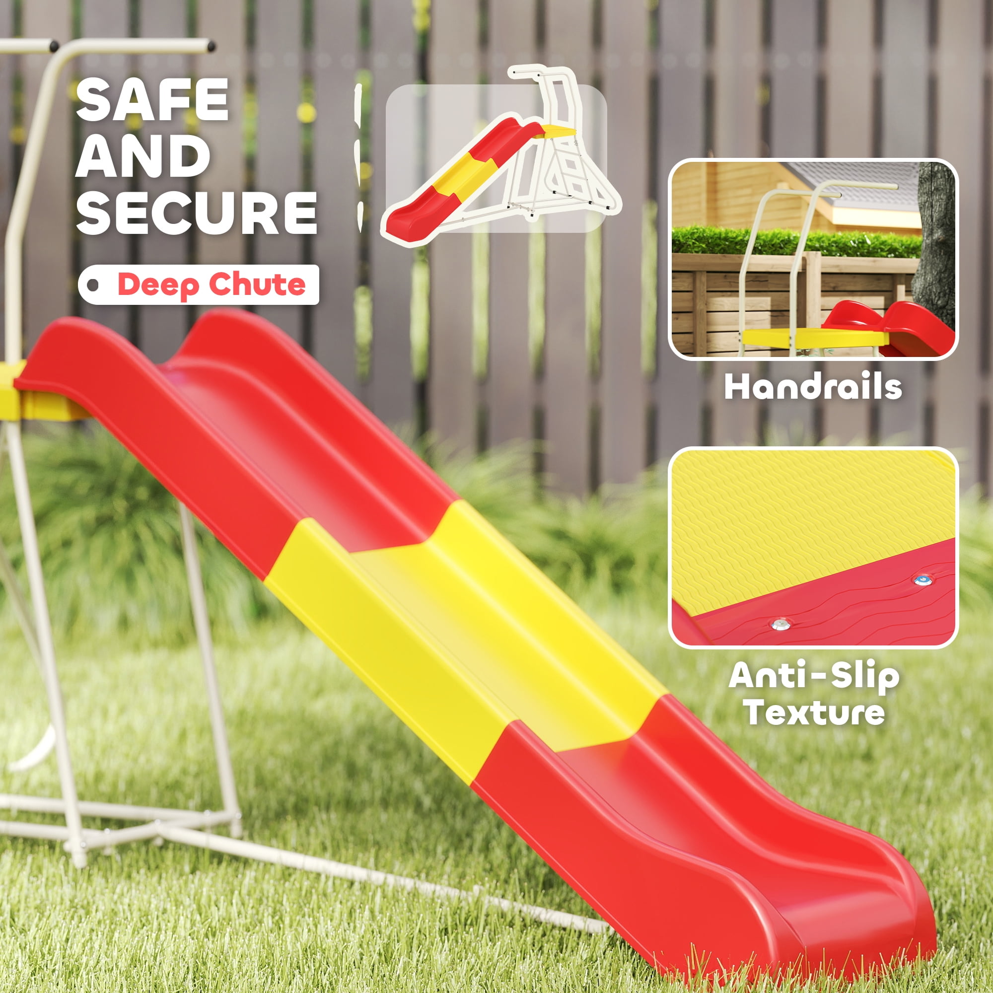 Qaba 6ft Freestanding Metal Slide for Kids with Climbing Ladder (Red, 97.6 in L x 49.2 in W x 59.8 in H) 7qv0h