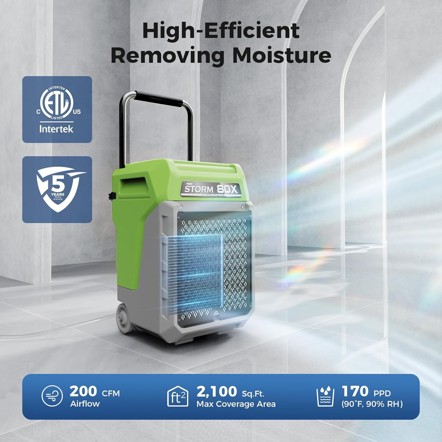 AlorAir Commercial LGR Dehumidifier with Pump and Drain Hose (Green, 170 Pints) k65ns