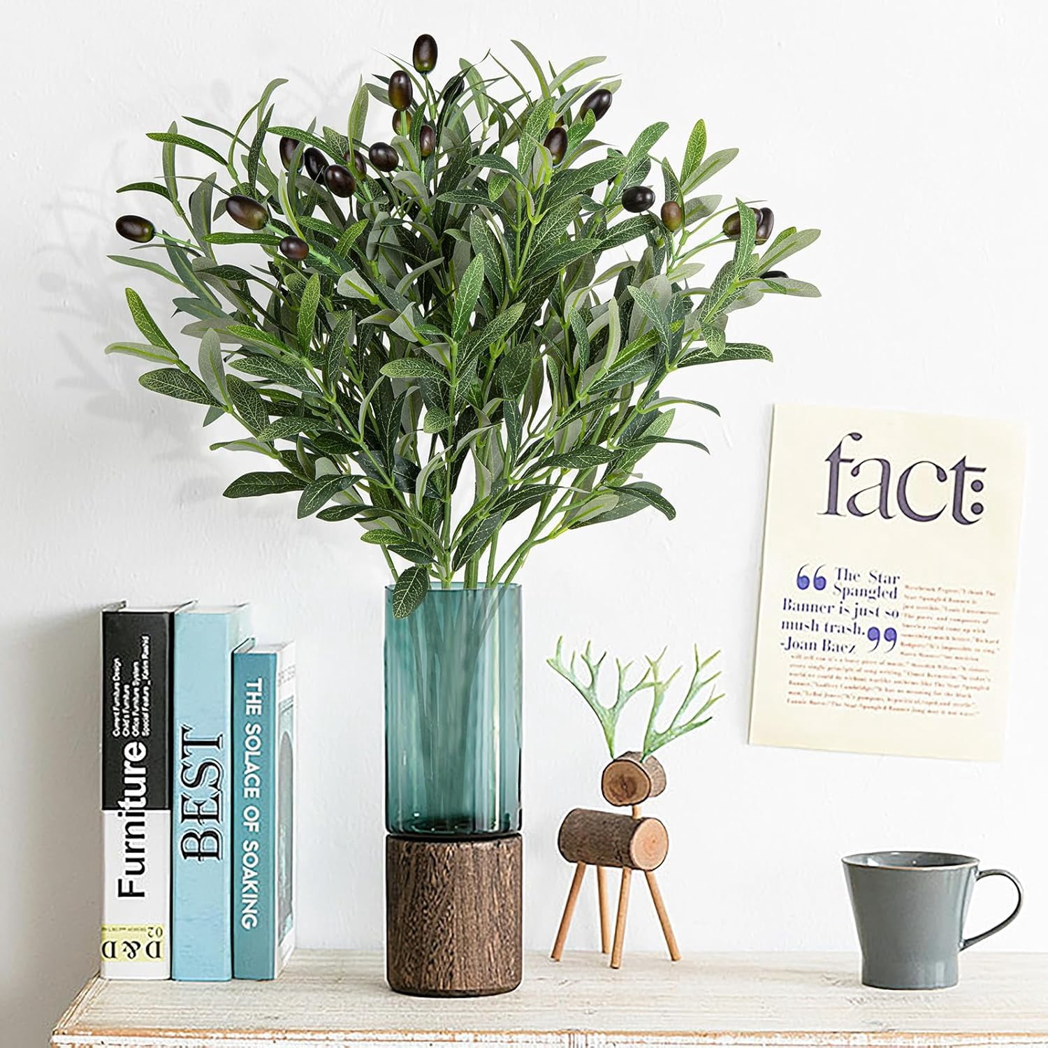 IRuiYinGo Artificial Olive Branches Silk Greenery Stems for Home Decor (Green, 5 Pack, 19 in) 71a7y