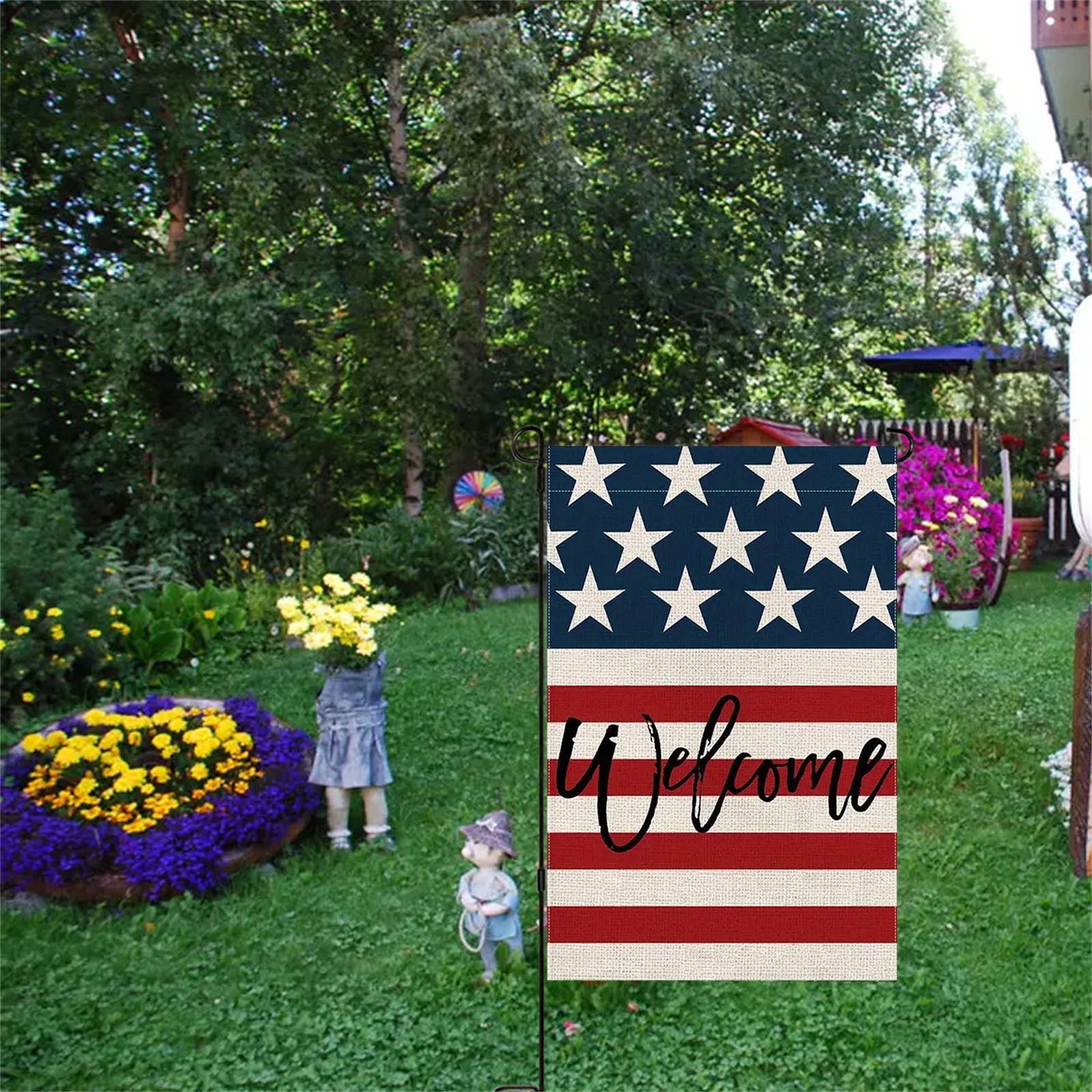 Wzzjkit Patriotic 4th of July Garden Flag, Double-Sided Independence Day Outdoor Yard Decor (Red White and Blue, 12x18 in) z6bs5