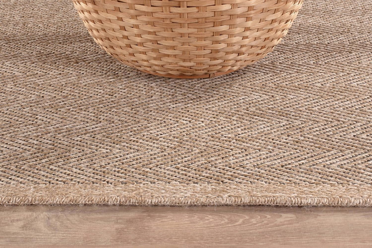 CAMILSON Herringbone Area Rug Indoor Outdoor Farmhouse Style (Natural, 9 ft x 12 ft) muvm3