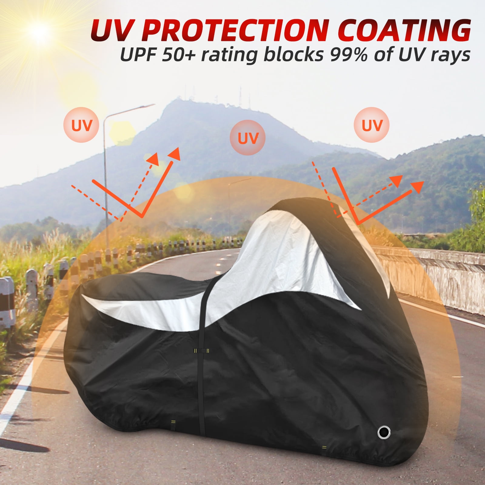 Zenicham 600D Motorcycle Cover Heavy Duty Waterproof Outdoor Storage Shield (Black, 96 in) zdcvx