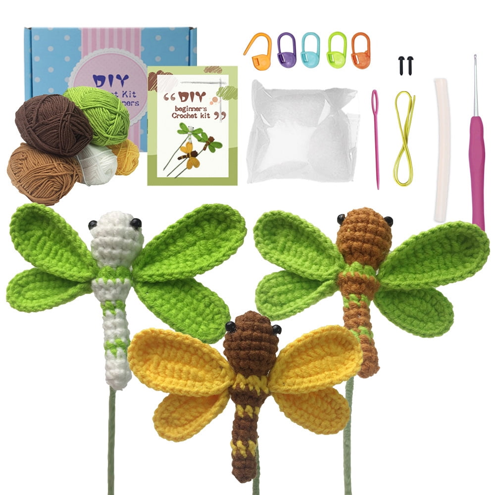 Generic Crochet Dragonfly Kit for Beginners with Video Tutorial and Knitting Tools (Beige, 1 Pack) abqwa