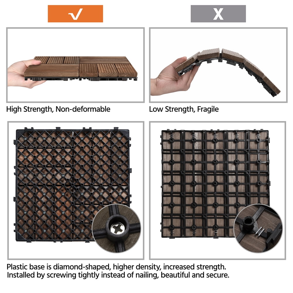 Alden Design Interlocking Wood Flooring Tiles for Deck and Patio (Brown, 27 Pack, 12 in x 12 in) cvj6a