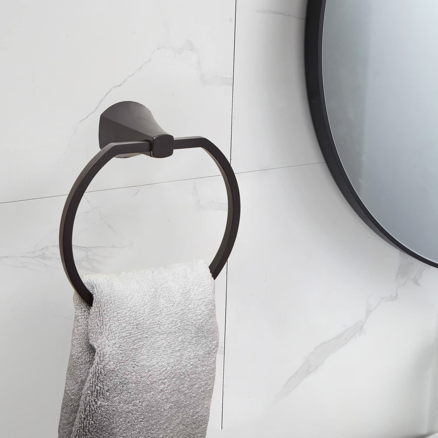 Better Homes & Gardens Simple Flare Wall Mount Towel Ring (Matte Black, 6.5 in) 5ko3m
