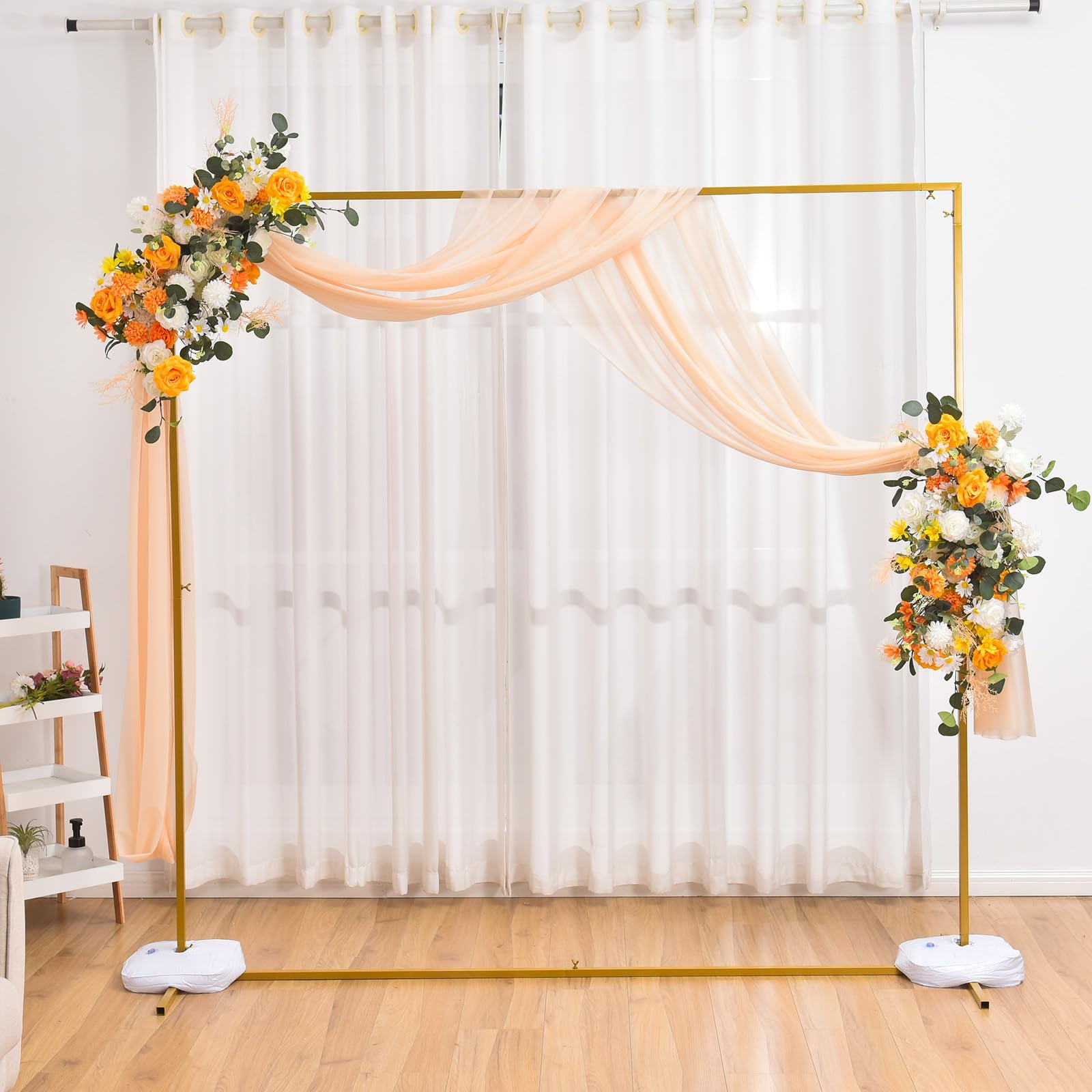 VINCIGANT Square Wedding Arch Backdrop Stand, Heavy-Duty Metal Frame for Floral Balloon Displays (Gold, 6.6 ft x 6.6 ft) diarb