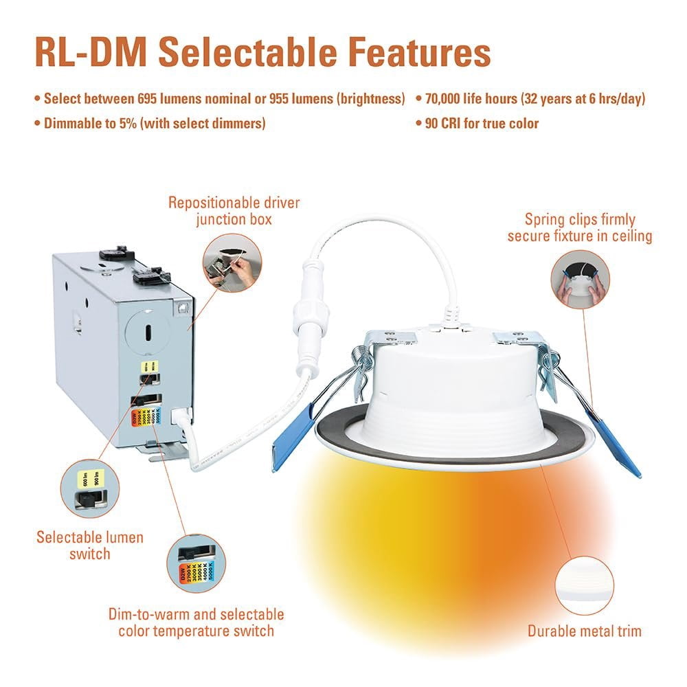 HALO RL4 Series LED Recessed Downlight, Adjustable Color Temperature, Energy Efficient (Matte White, 4 in.) 9vm8k
