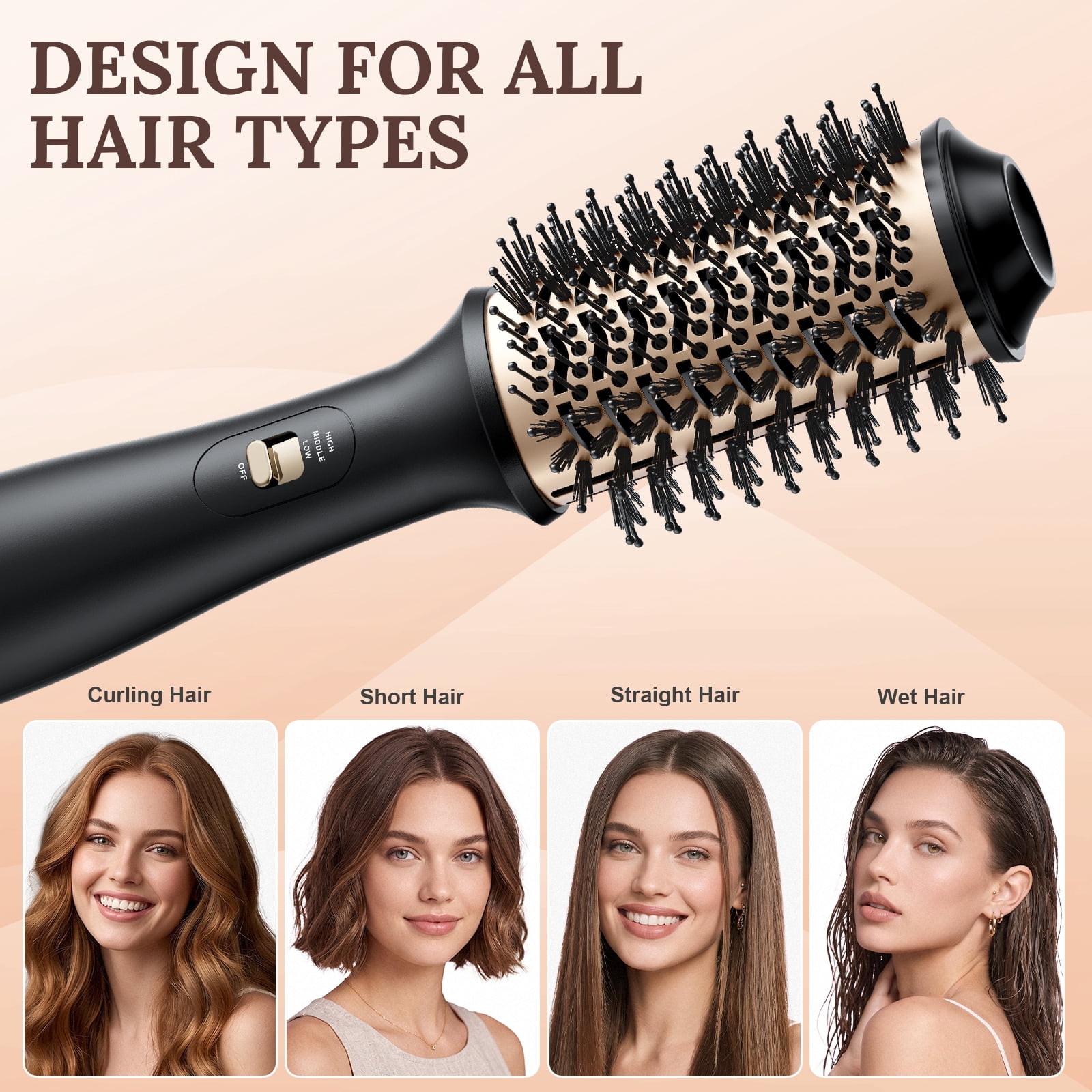 NEXPURE 4-in-1 Hot Air Brush Hair Dryer with Negative Ion Ceramic Titanium Barrel (Gold, 1 Unit) ko0dd