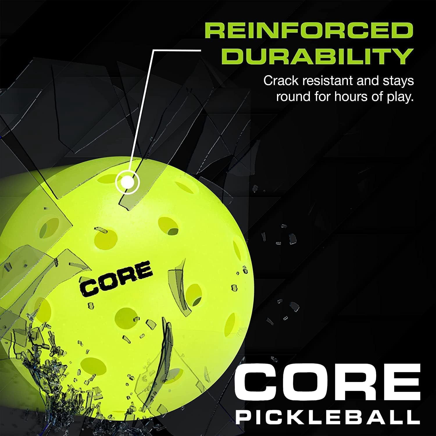 CORE Pickleball USA Outdoor Pickleball Balls, USAPA Approved 40-Hole Tournament Balls (Neon Green, 12 Pack) irxlu