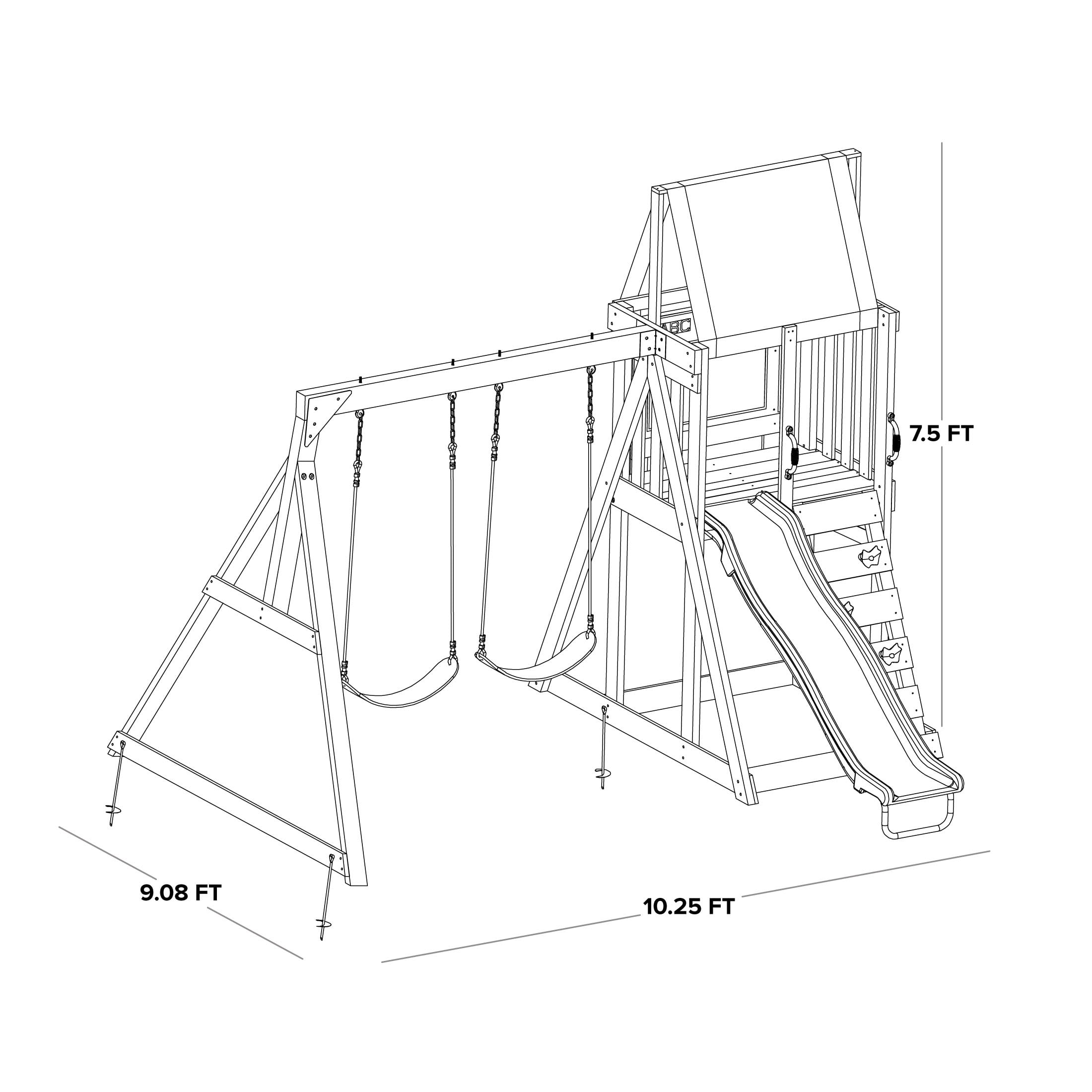 Sportspower North Peak Wooden Swing Set with Slide, Play Fort, Rock Climber & Sandbox (Yellow, 1 Set) 6q85e