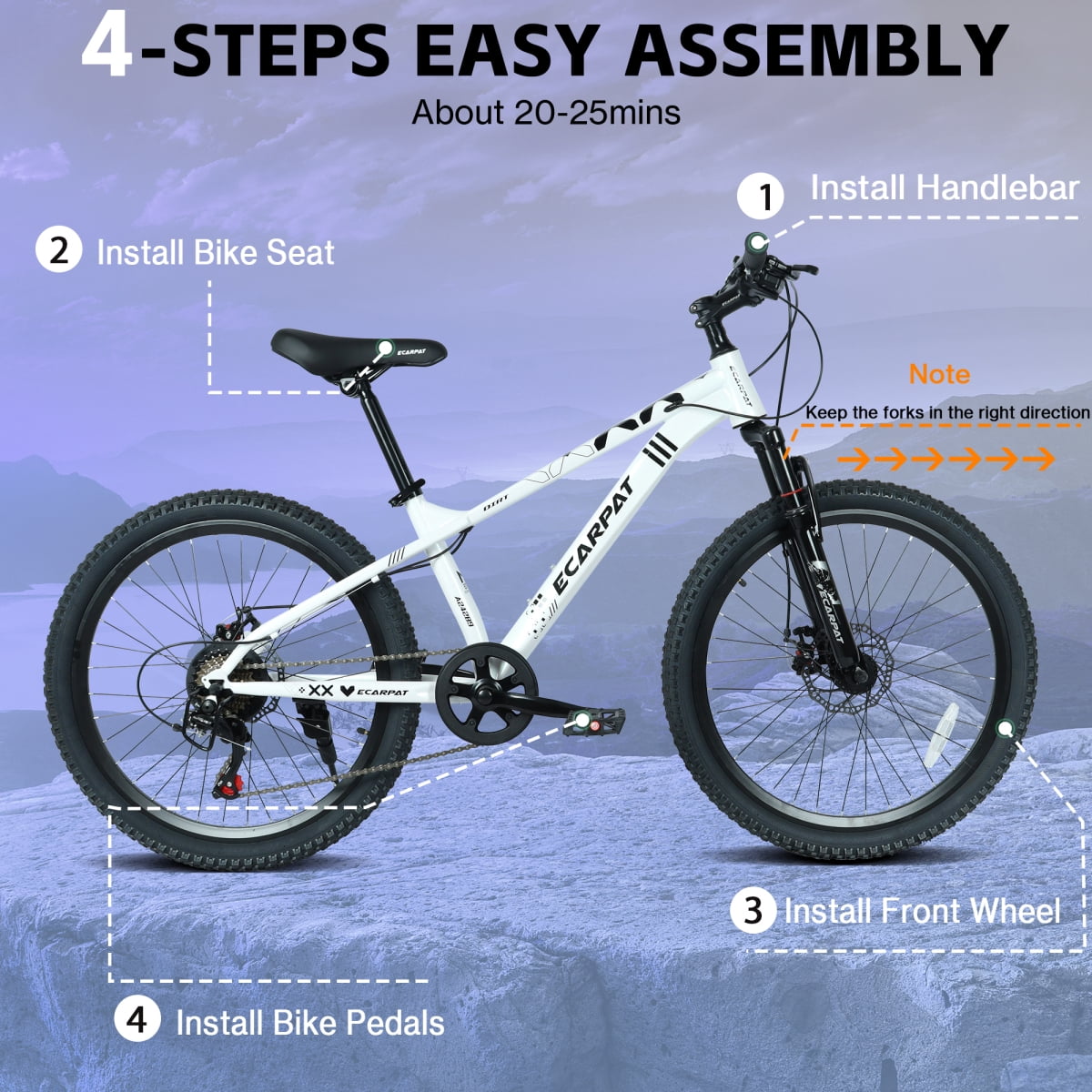 LuckyNote 21-Speed Mountain Bike, Adult Trail Bicycle with Front Suspension and Dual Disc Brakes (White, 24 in) klayj