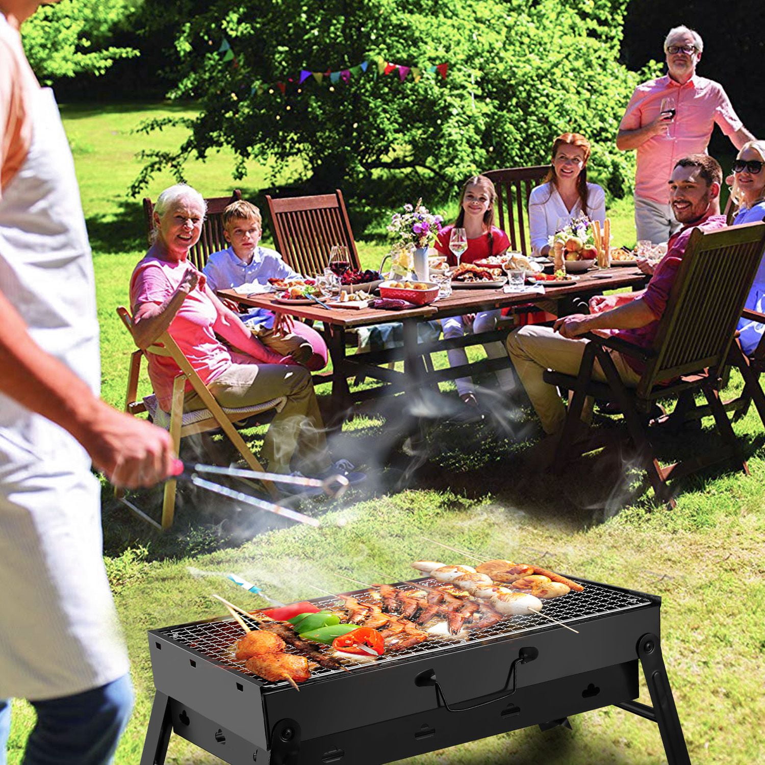 TeqHome Portable Charcoal Grill and Smoker (Black, 18 in) vwfe1