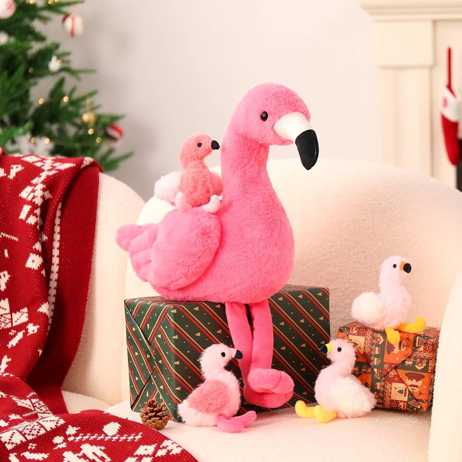 MorisMos Plush Flamingo Stuffed Animal Set with 4 Baby Flamingos (Hot Pink, 18 in) dkaaf
