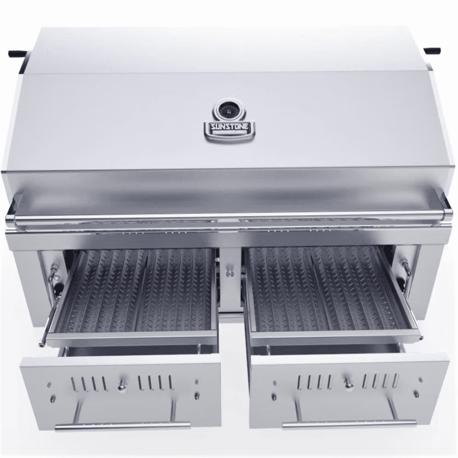 Sunstone Series 42 Inch Hybrid Dual Zone Natural Gas Charcoal and Wood Burning Grill (Stainless Steel, 42 in) ebwlp
