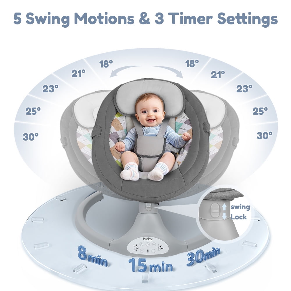 Caveen Electric Baby Swing Rocker with Bluetooth Music and Remote Control (Grey, 25.6 x 25.6 x 28.1 in) us43k