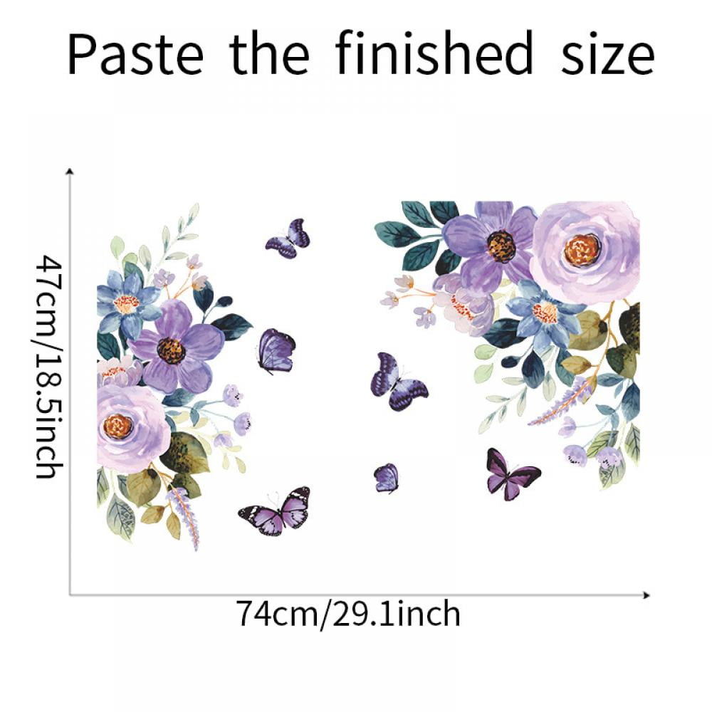 Jlong Purple Butterfly and Floral Wall Decals Peel and Stick Mural Art Decor (1 Set) xuli2