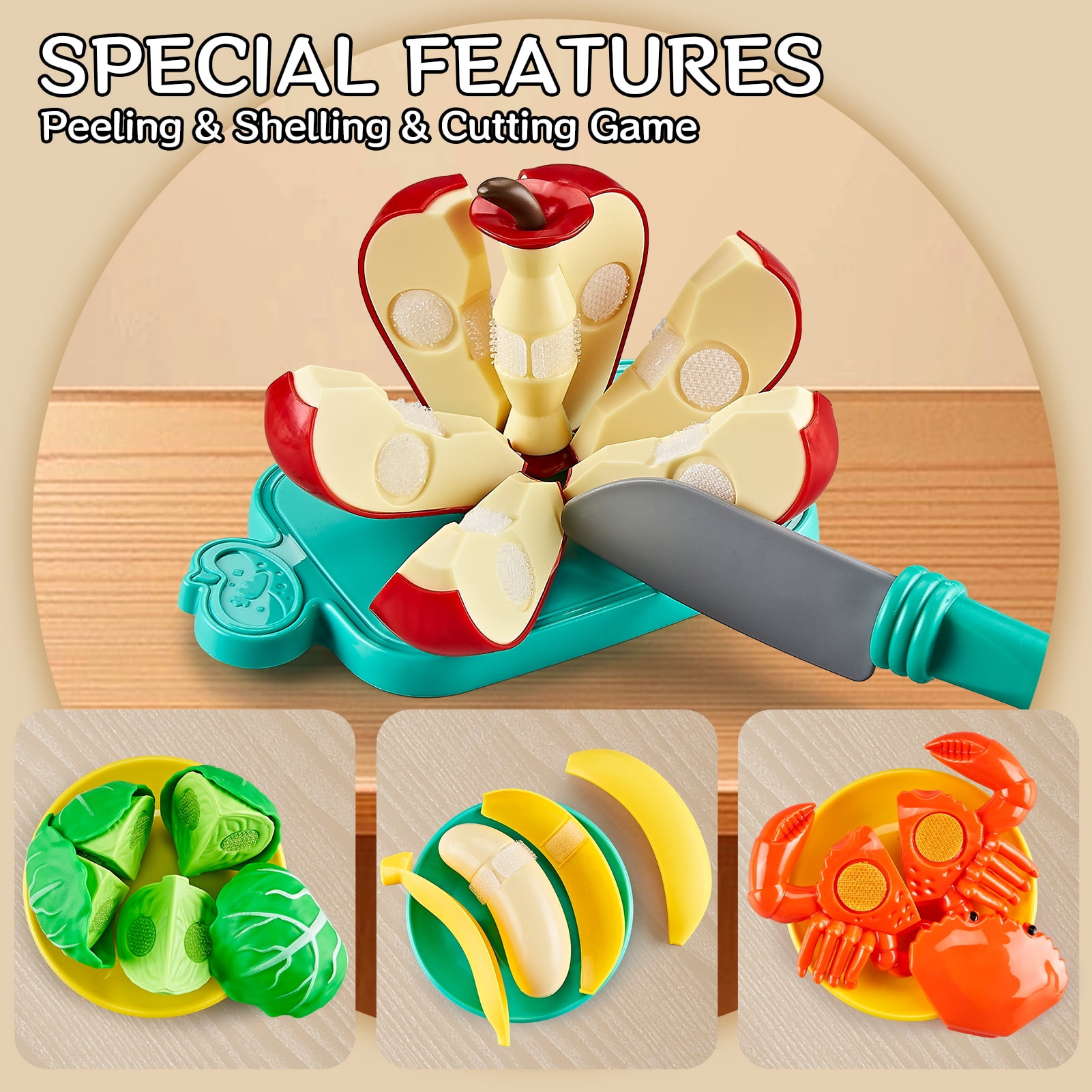 LAUGIGLE Pretend Play Food Set for Kids Kitchen, Cutting Toy Food with 2 Storage Baskets (85 Pieces) 00dfn