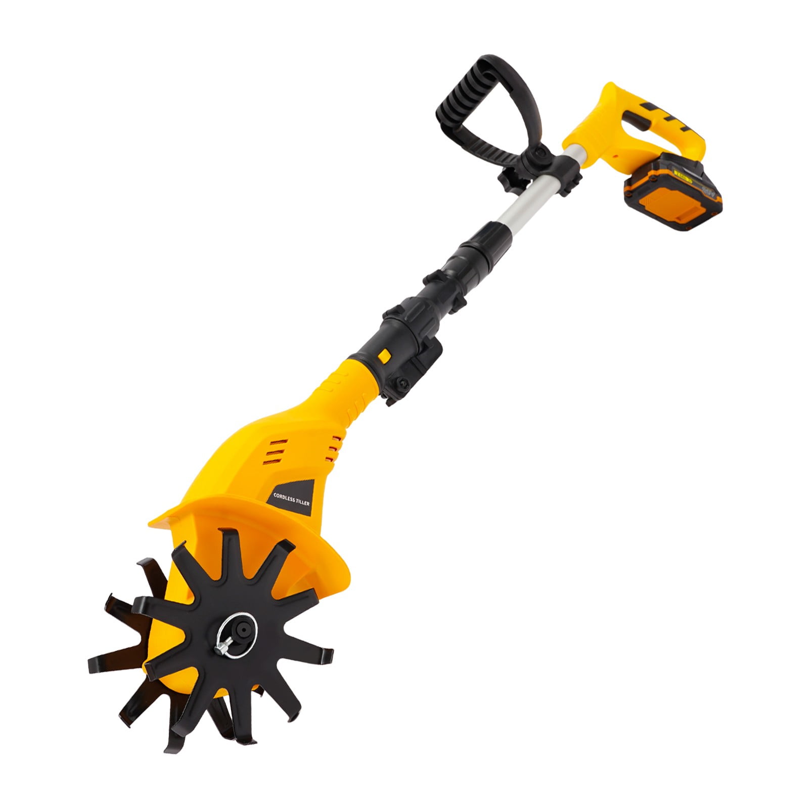 Generic Cordless Electric Tiller Cultivator, 20V Battery Powered Garden Rototiller with Adjustable Handle (Yellow, 8.38 lb) uhp6r