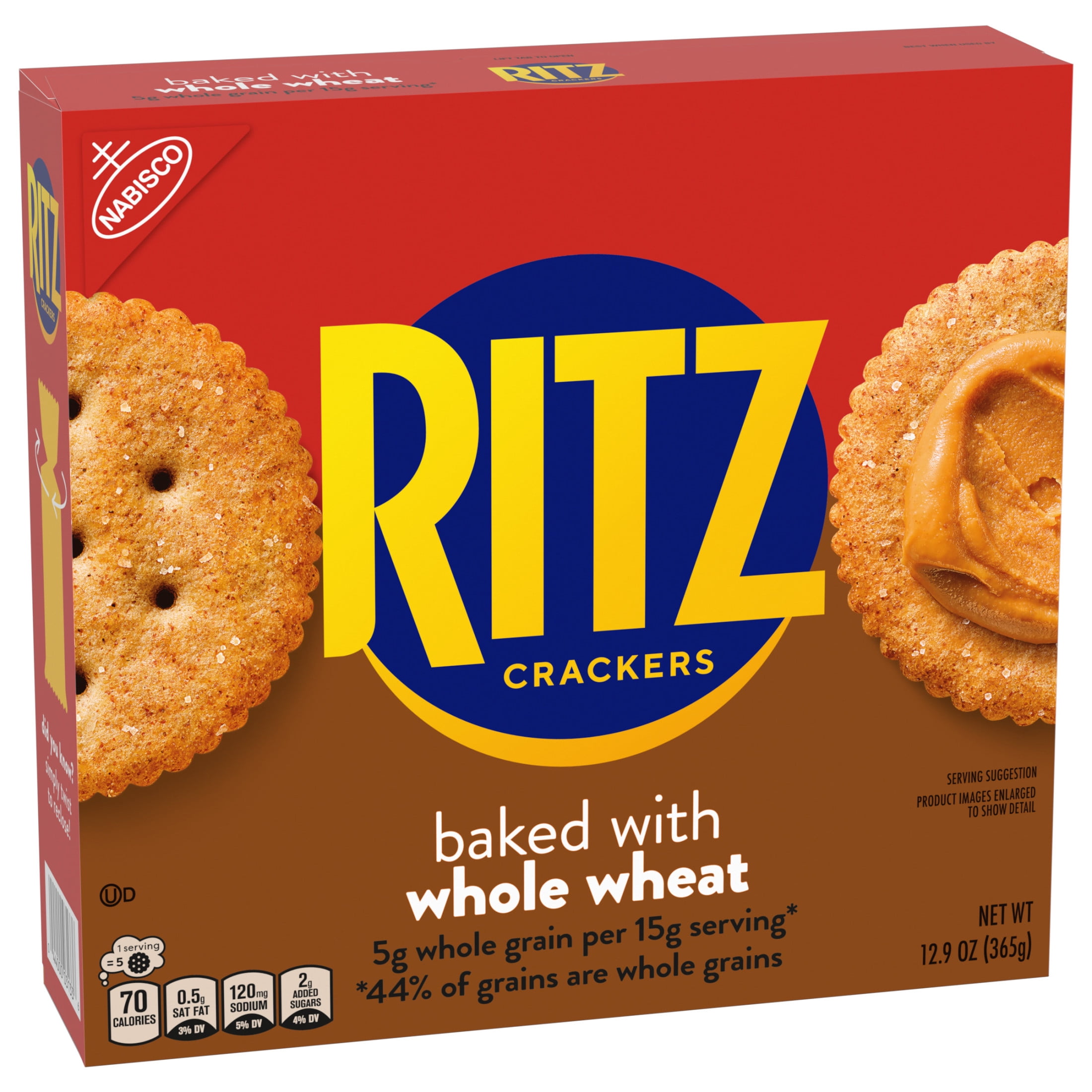 RITZ Whole Wheat Crackers, Crispy Baked Snack Crackers for Appetizers and Lunch (3 Pack, 12.9 oz) ckir5