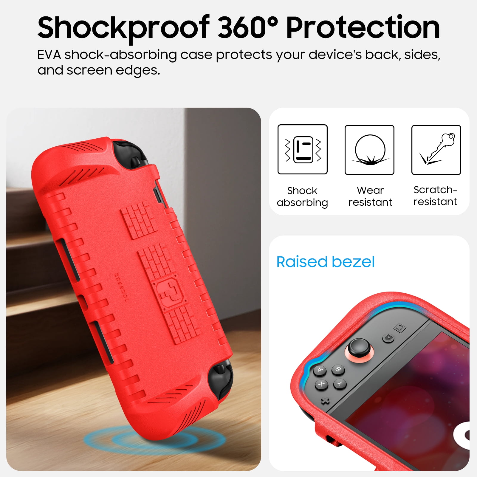 Fintie Protective Case for Nintendo Switch 2 (2025), Shockproof Ergonomic Grip Cover with Game Card Slots (Red) njcr7