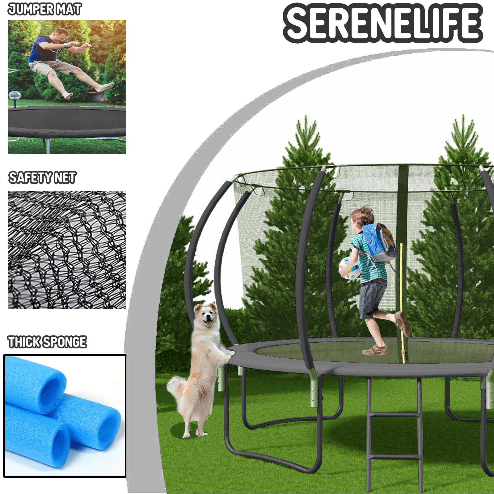 Shengchao Trade 12ft Recreational Trampoline with Safety Enclosure, Basketball Hoop, and Ladder (Black, 1000 lb) ojoir