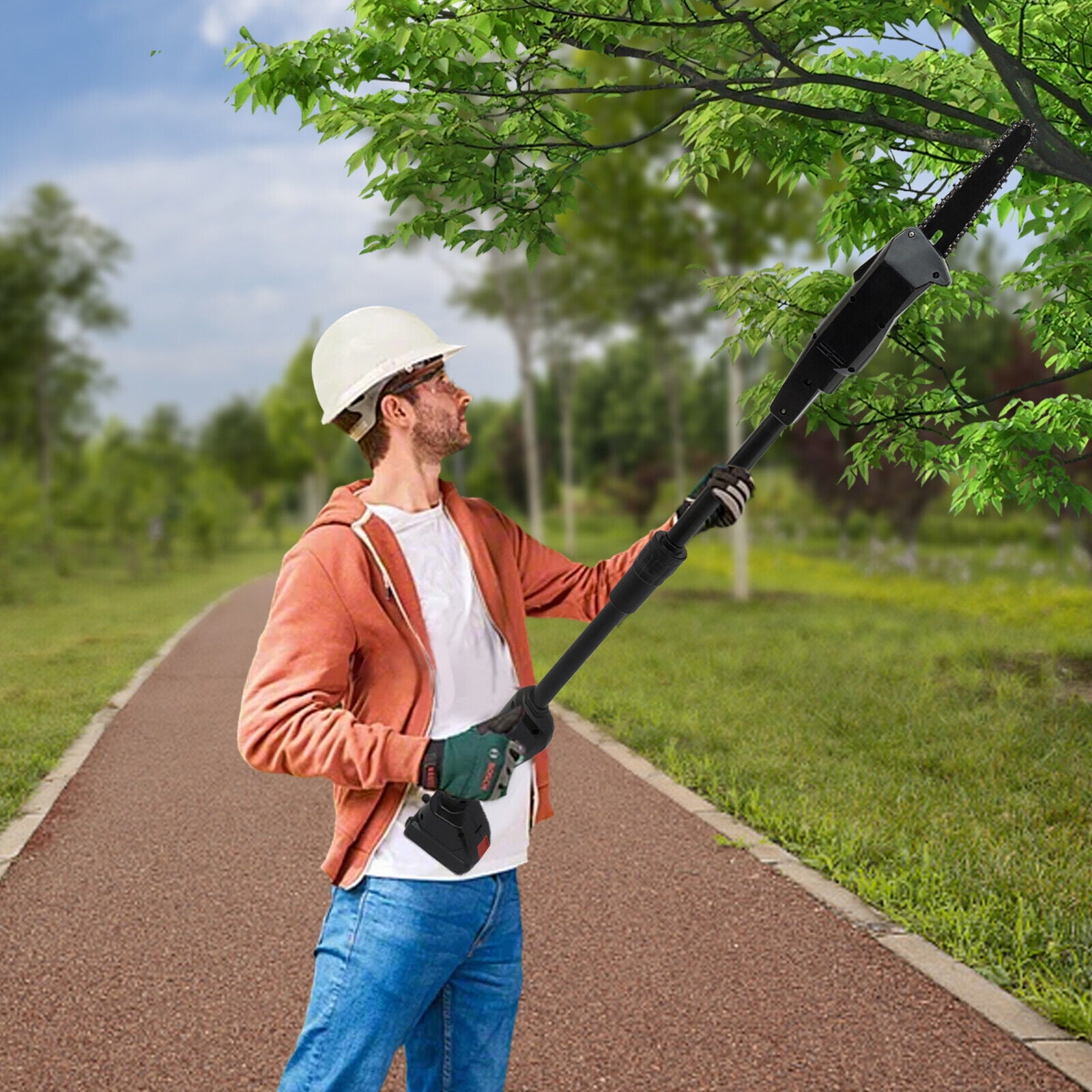 Generic Cordless Electric Pole Chainsaw Extendable Tree Pruner (Black, 4.1 ft) r04ei