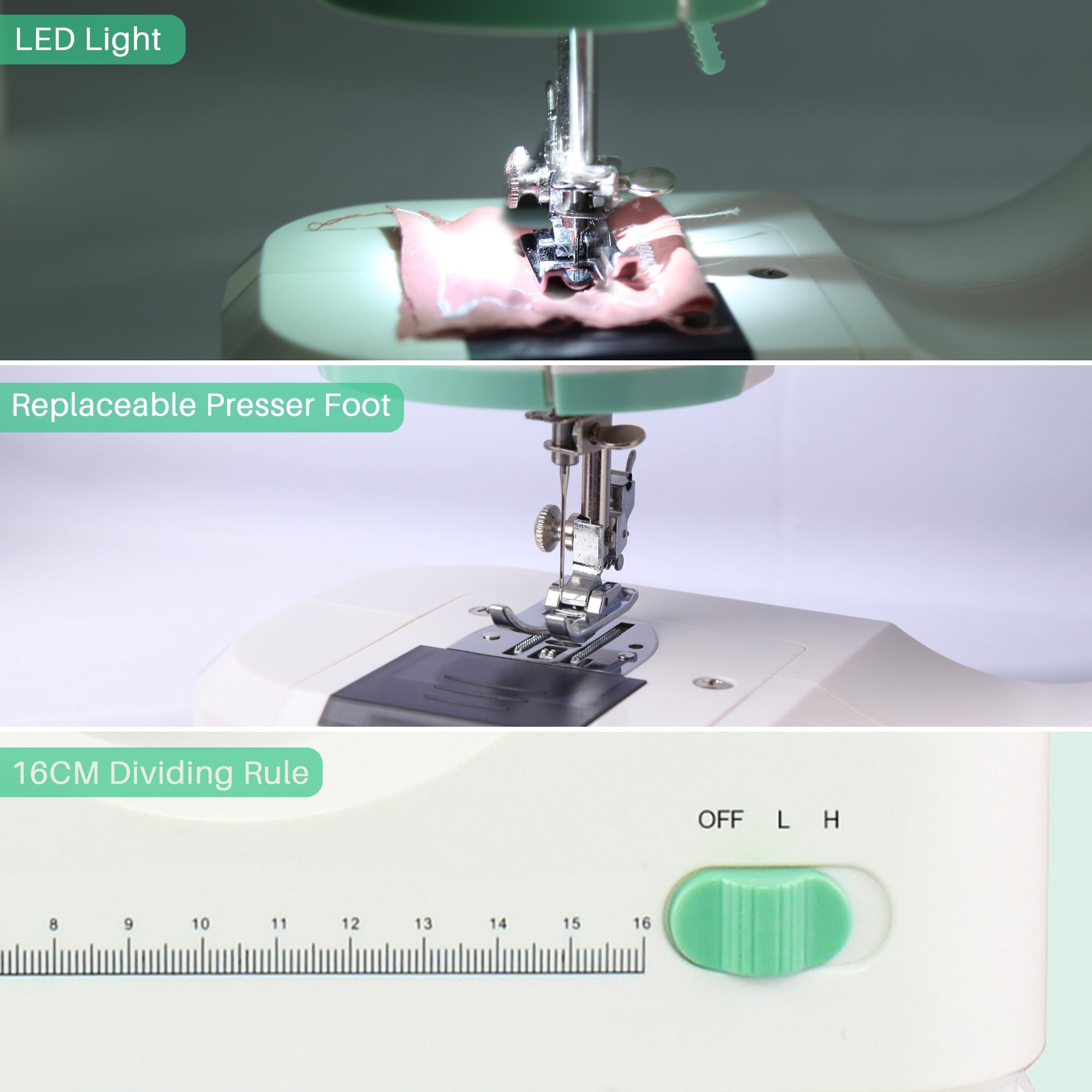 BCOOSS Portable Sewing Machine for Beginners with 16 Built-in Stitches and Foot Pedal (Green, 1 Unit) fj9r0