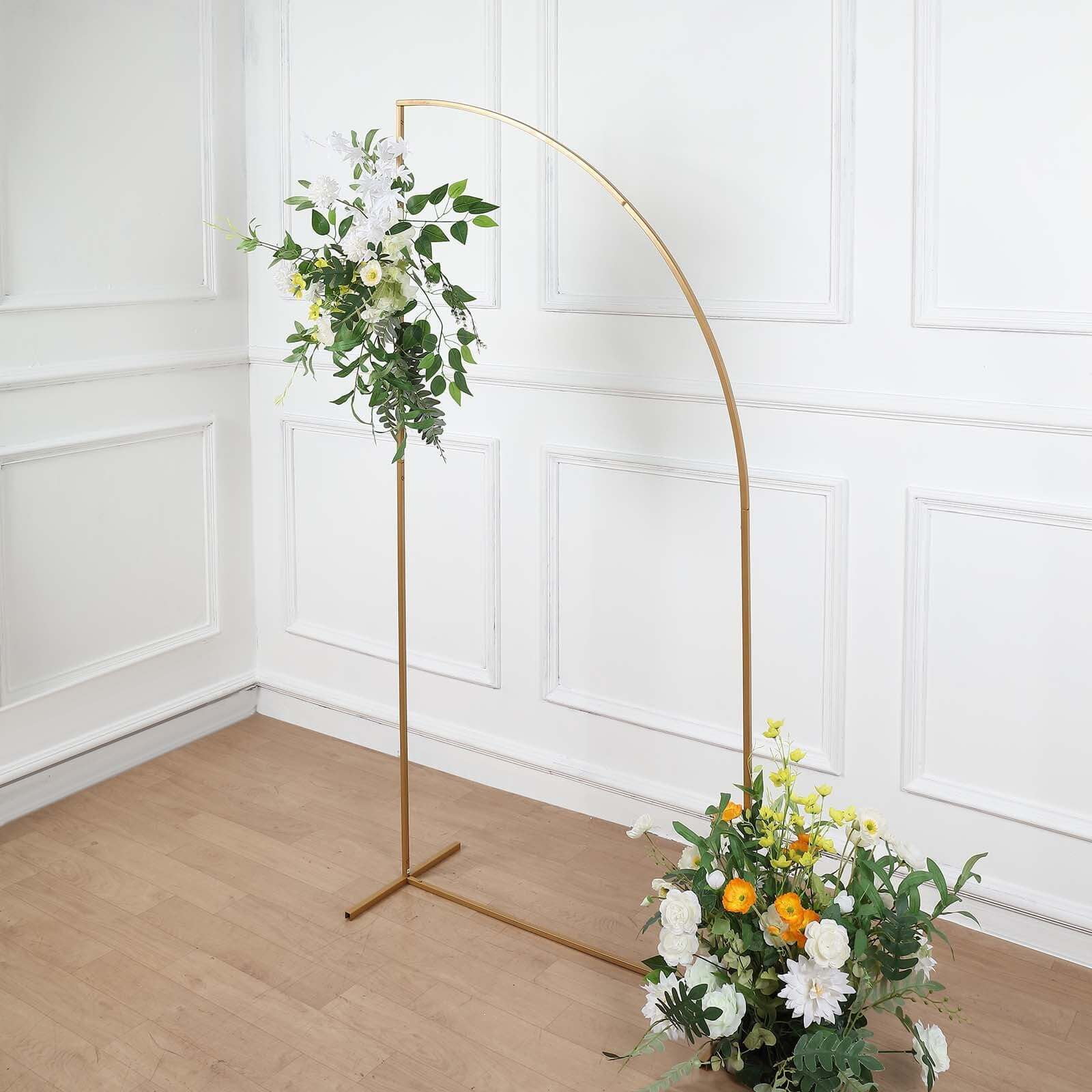 Efavormart Half Moon Wedding Arch Backdrop Stand, Metal Floral Frame Arbor Display (Gold, 3ft W x 6ft H) 1z54g
