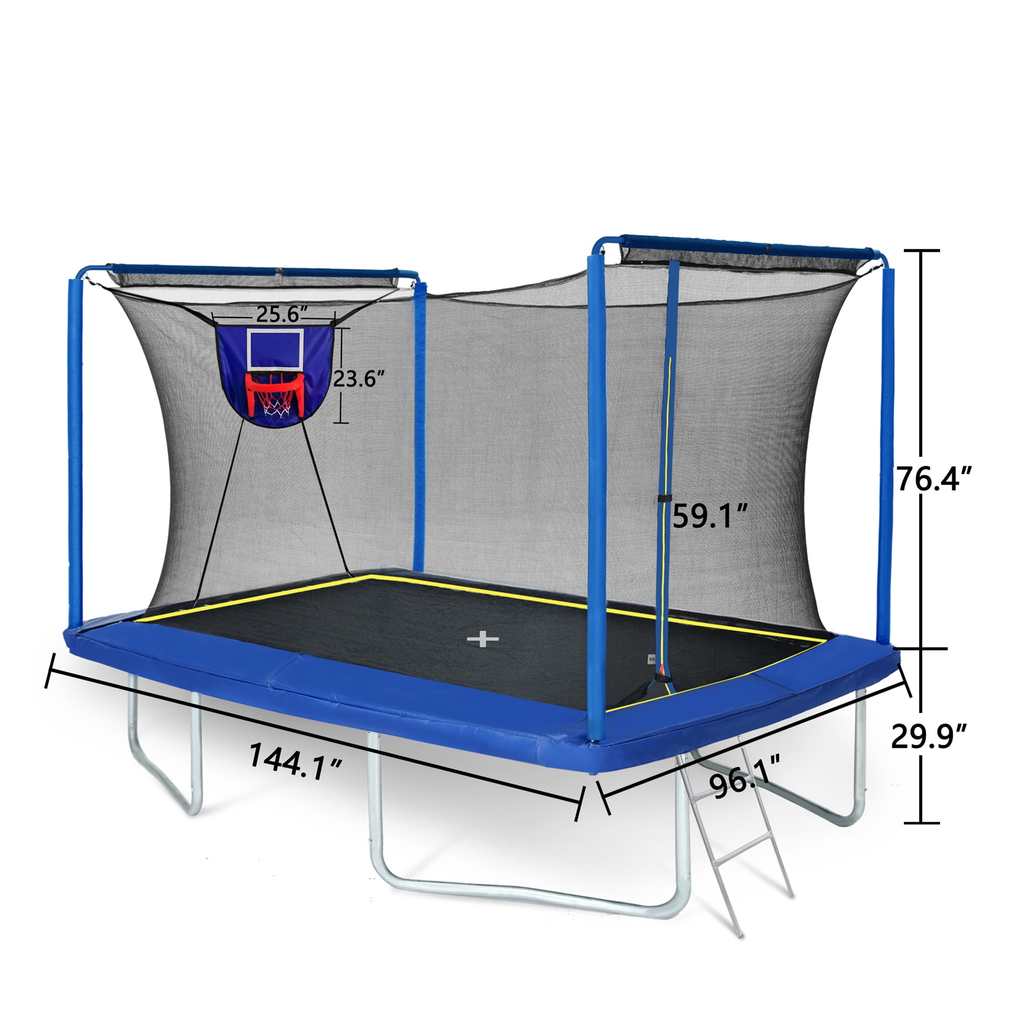 SUNRINX 8x12 ft Rectangular Trampoline with Basketball Hoop and Ladder (Blue, 8x12 ft) 79wdu