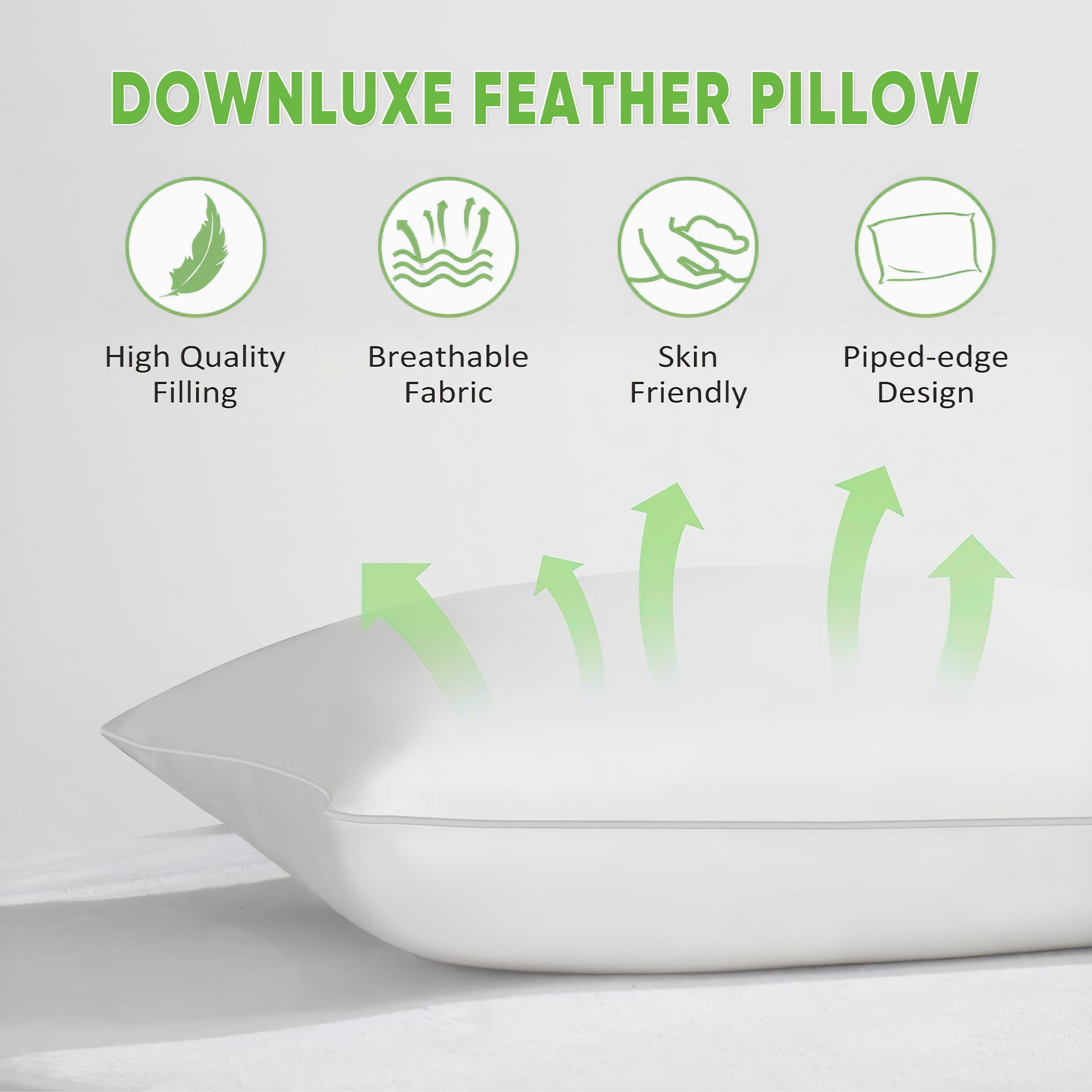 Teler Goose Feather Down Bed Pillow, Luxury Hotel Collection Soft Support (White, Queen 20.2 in x 28.2 in, 1 Pack) b4kt1
