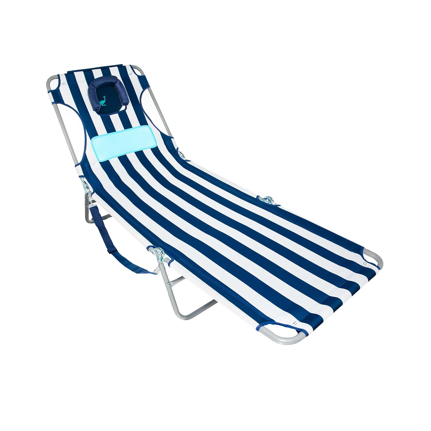 Ostrich Comfort Lounger Face Down Sunbathing Beach Chair with Pillow and Arm Slots (Navy Stripes, 4 Pack) k434n