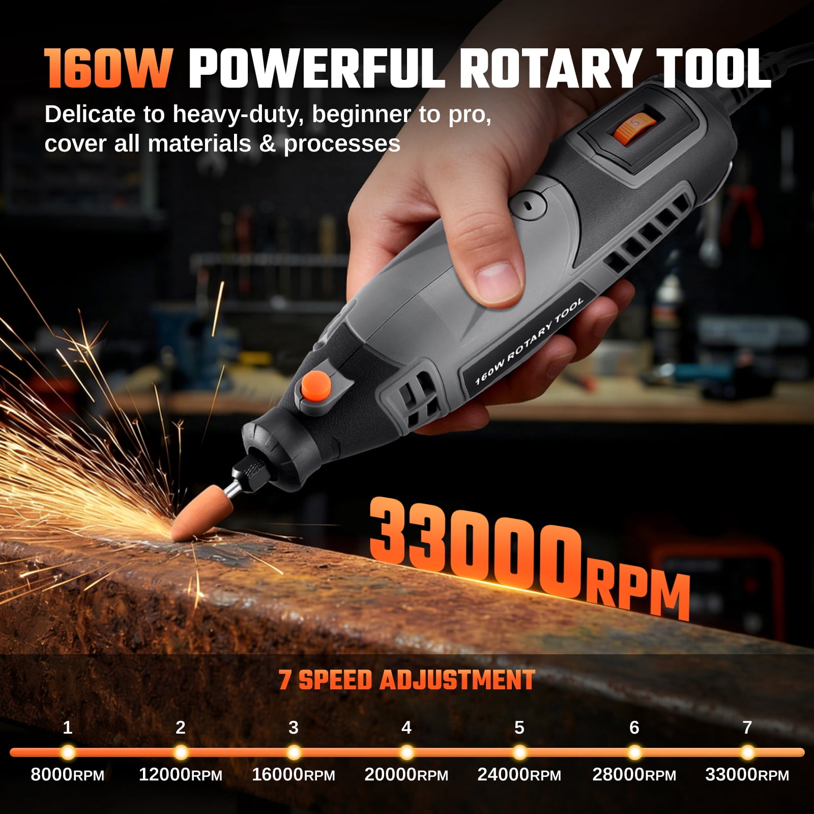 SPBTAR Rotary Tool Kit, 160W Corded Electric Drill Set with 160 Accessories and Flex Shaft (Black, 160-Piece Set) oope7