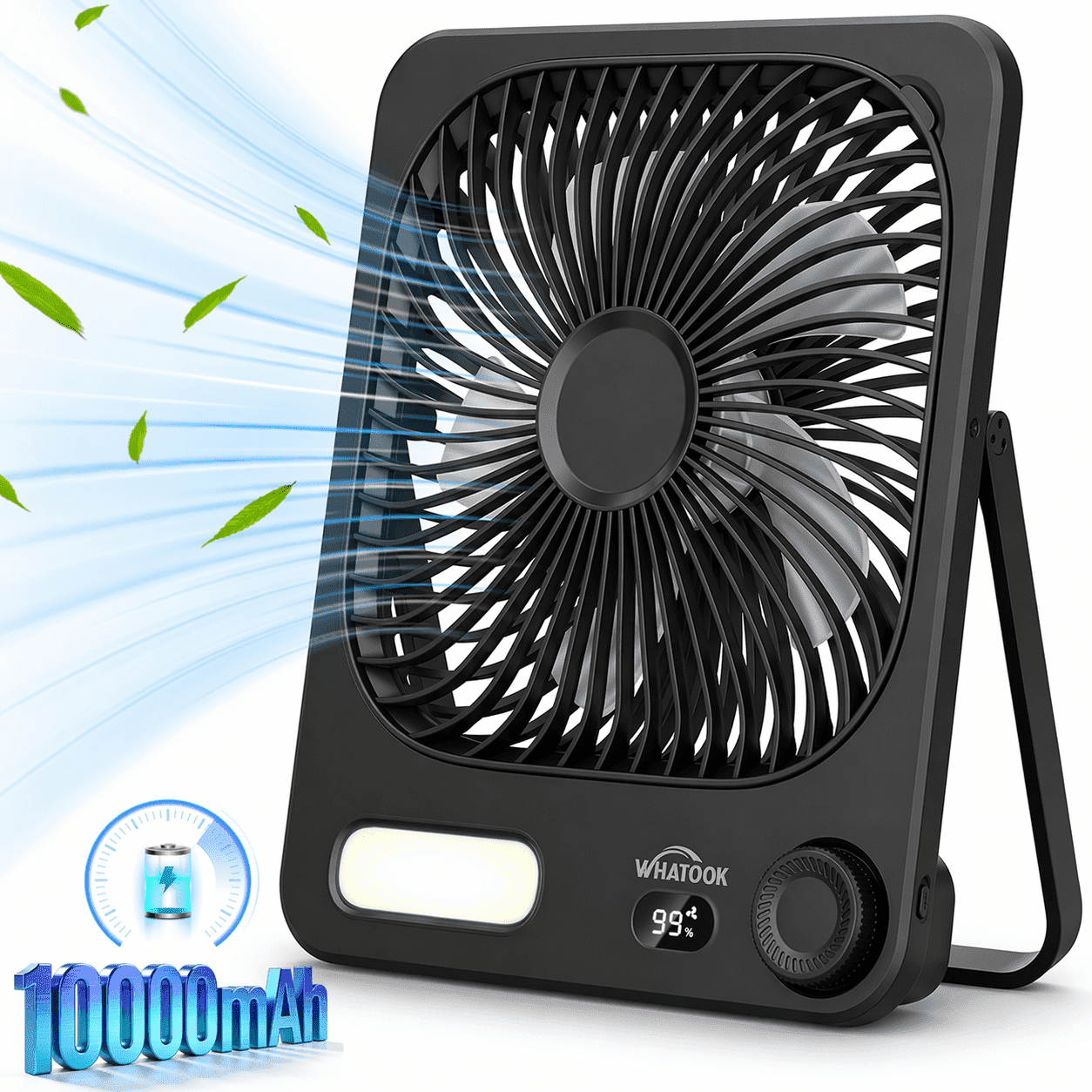 Henotian Portable Desk Fan, Rechargeable Battery Operated Cooling Fan with 100 Speed Settings, 180° Tilt Folding Design (Black, 8 in) j8wvv