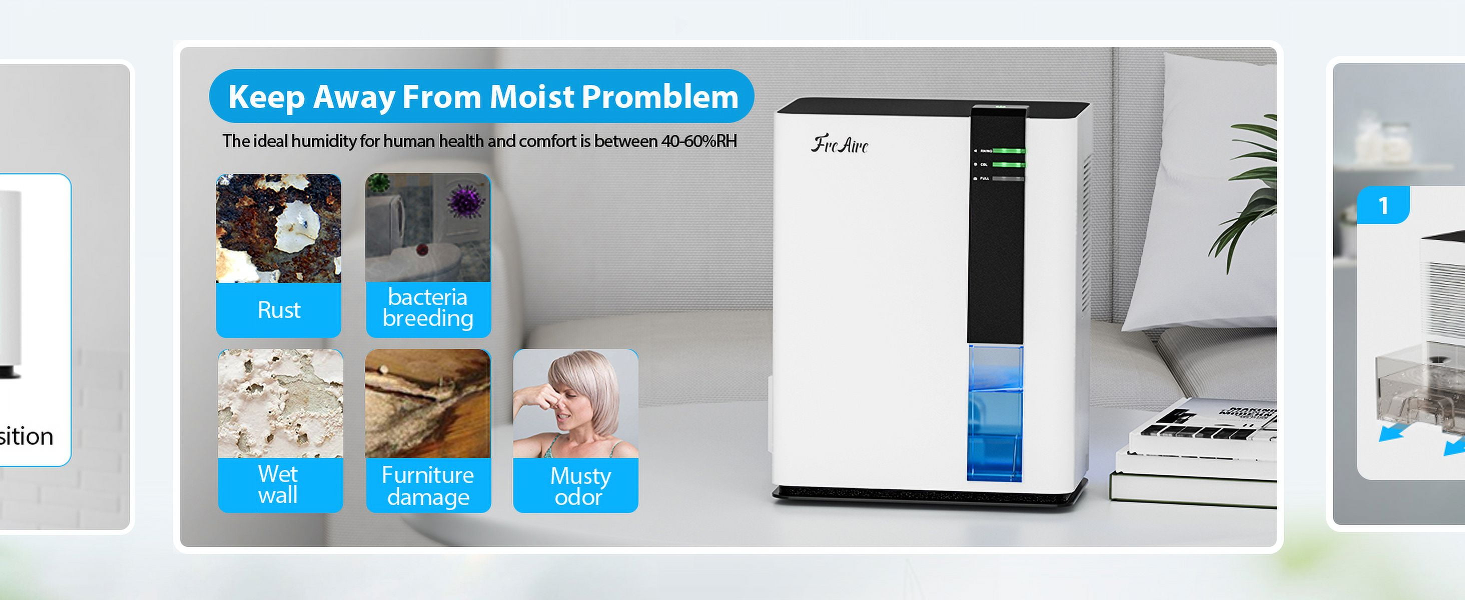Aeitto Electric Dehumidifier for Home, Quiet Moisture Removal for Basements and Bedrooms (White, 2 Pints) 9ksr2